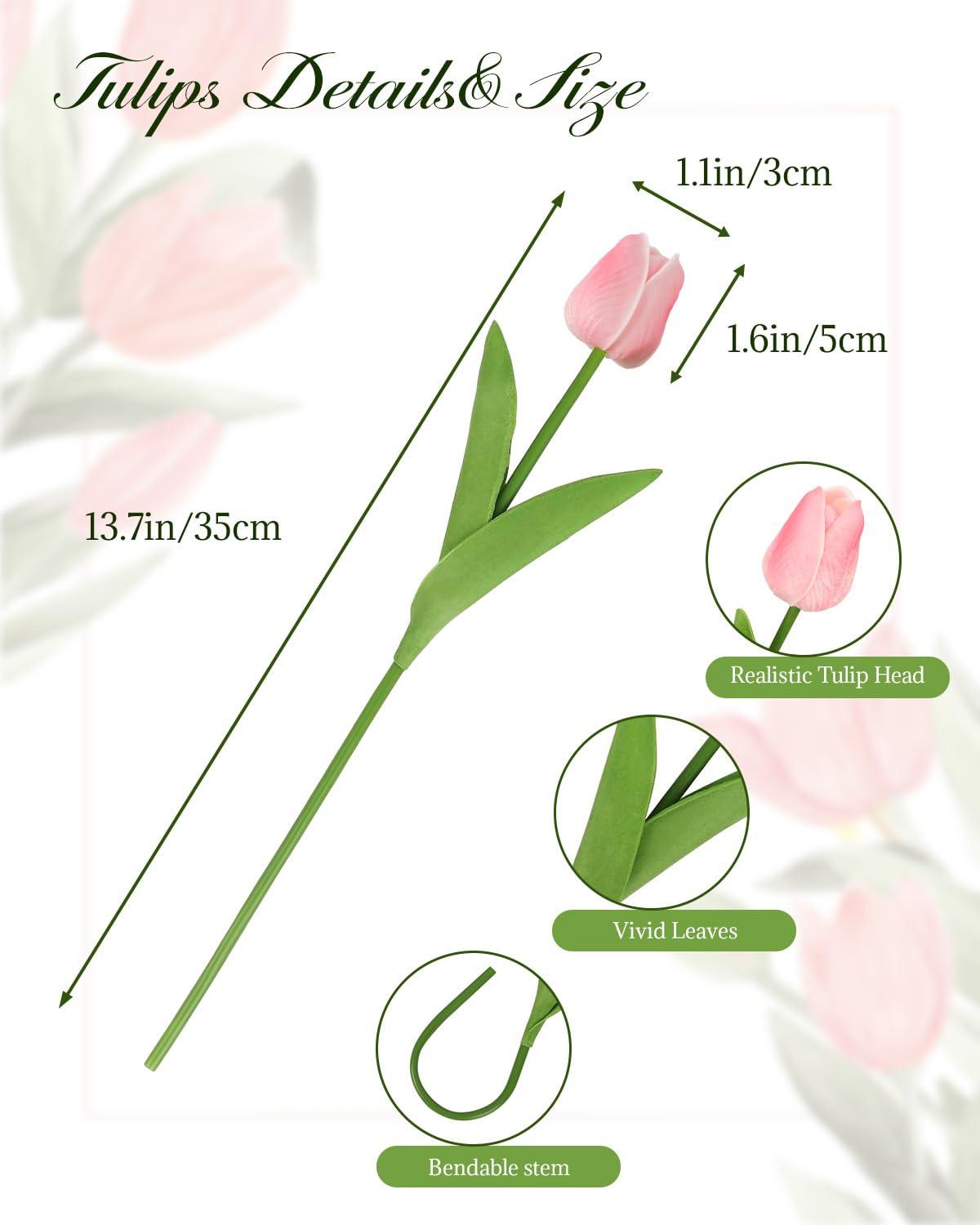 MACTING 30 PCS Artificial Tulip Flowers 13.7" Real Touch Fake PU Tulips Bouquet Faux Flowers for Floral Arrangements Table Centerpiece Kitchen Home Indoor Outdoor Summer Decorations(Peach Pink) - Image 3