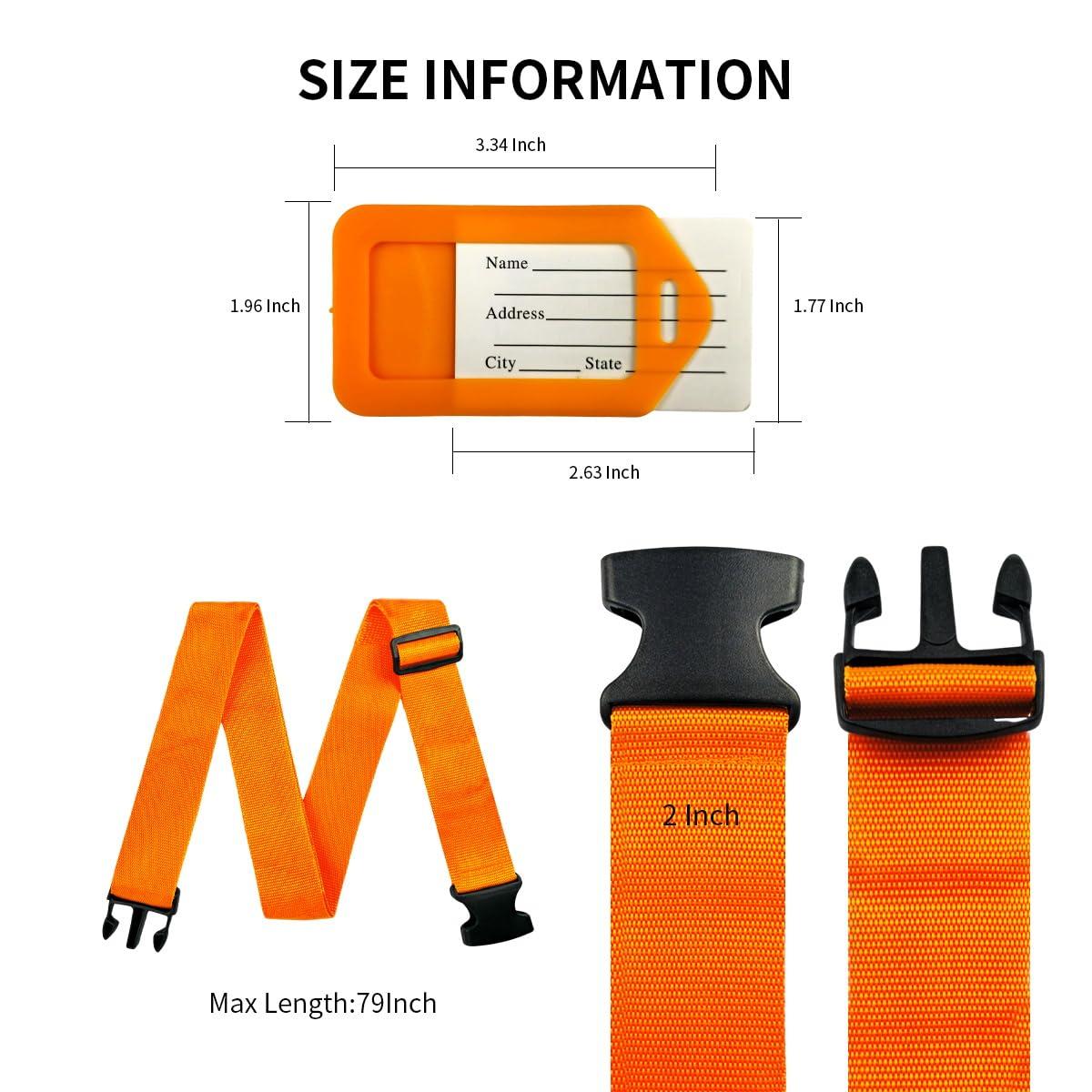 8 Pack Luggage Straps and Tags Set, Luggage Straps for Suitcases TSA Approved, Premium Nylon Belts for Luggage Security, Bright Colour Adjustable Luggage Belts- 4 Straps- 4 Tags(Orange) - Image 2