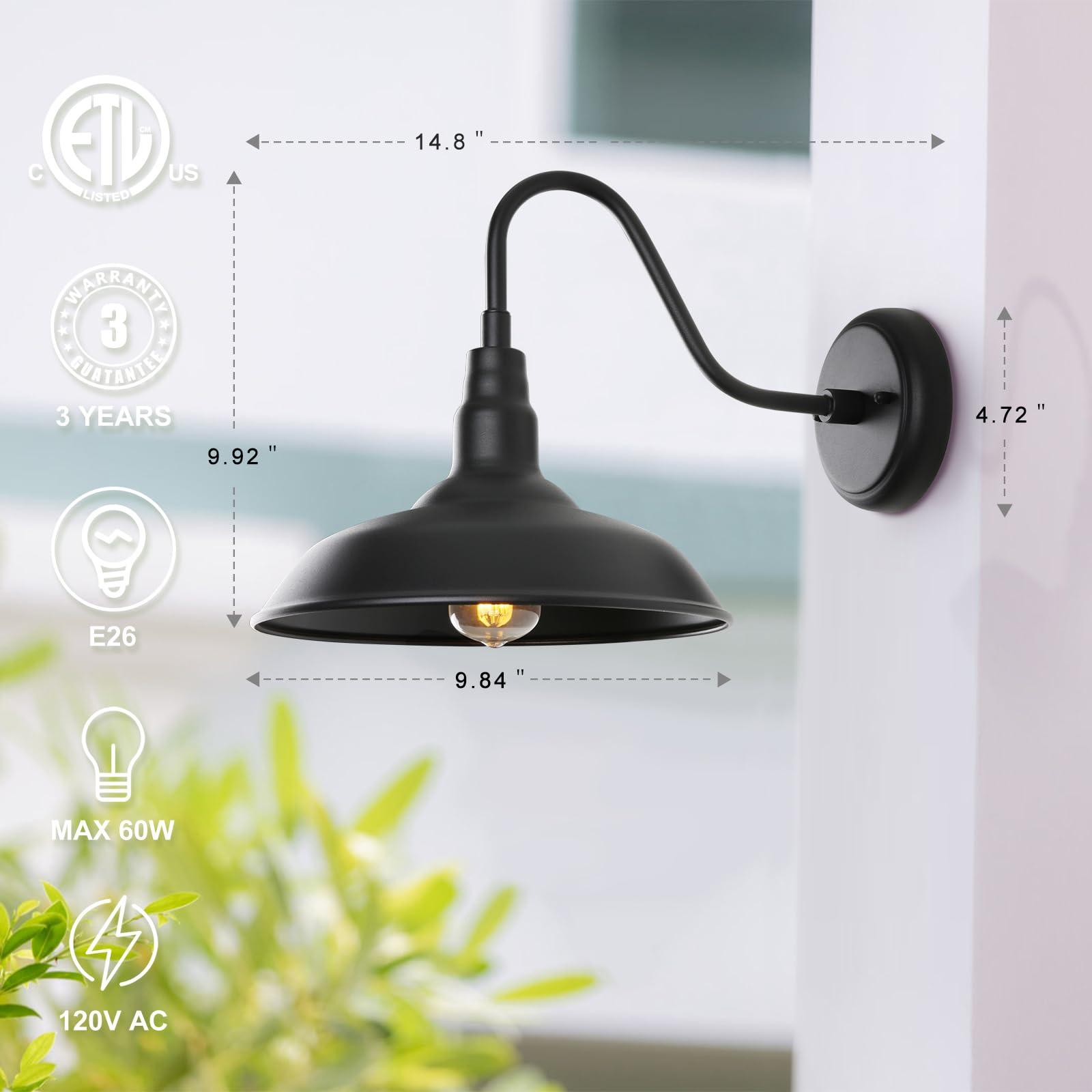 GOALPLUS 10in. Gooseneck Barn Light 6 Pack Farmhouse Wall Mount Light Fixture Exterior Waterproof Black Industrial Wall Sconce for Porch, Garage, Patio and Doorway, E26, LM2201-6P - Image 4