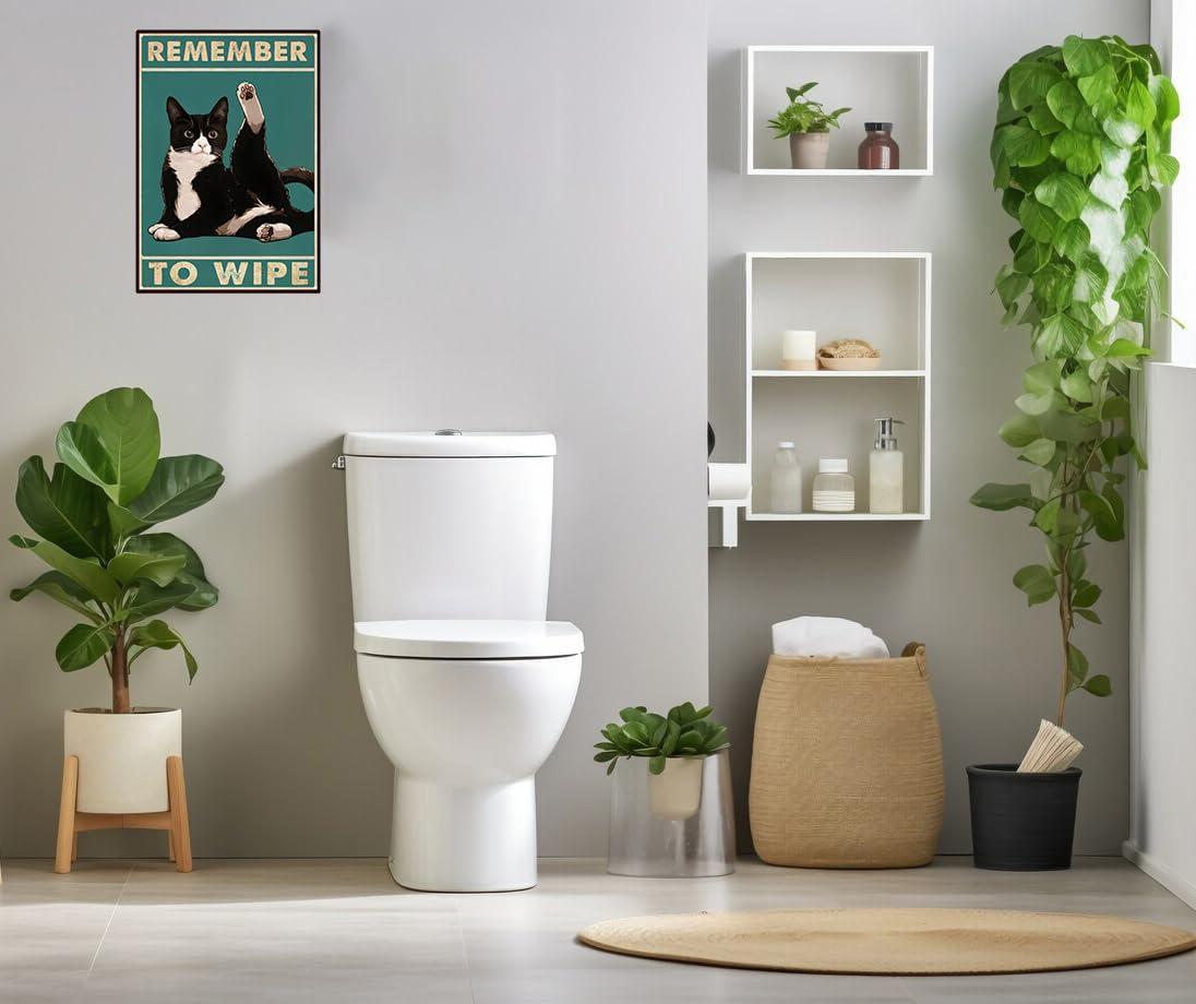 Crazysign Funny Cat Bathroom Decor Sign Tuxedo Cat Remember To Wipe Tin Sign for Bathroom Toilet Wall Decor 8x12 INCH (3155) - Image 6