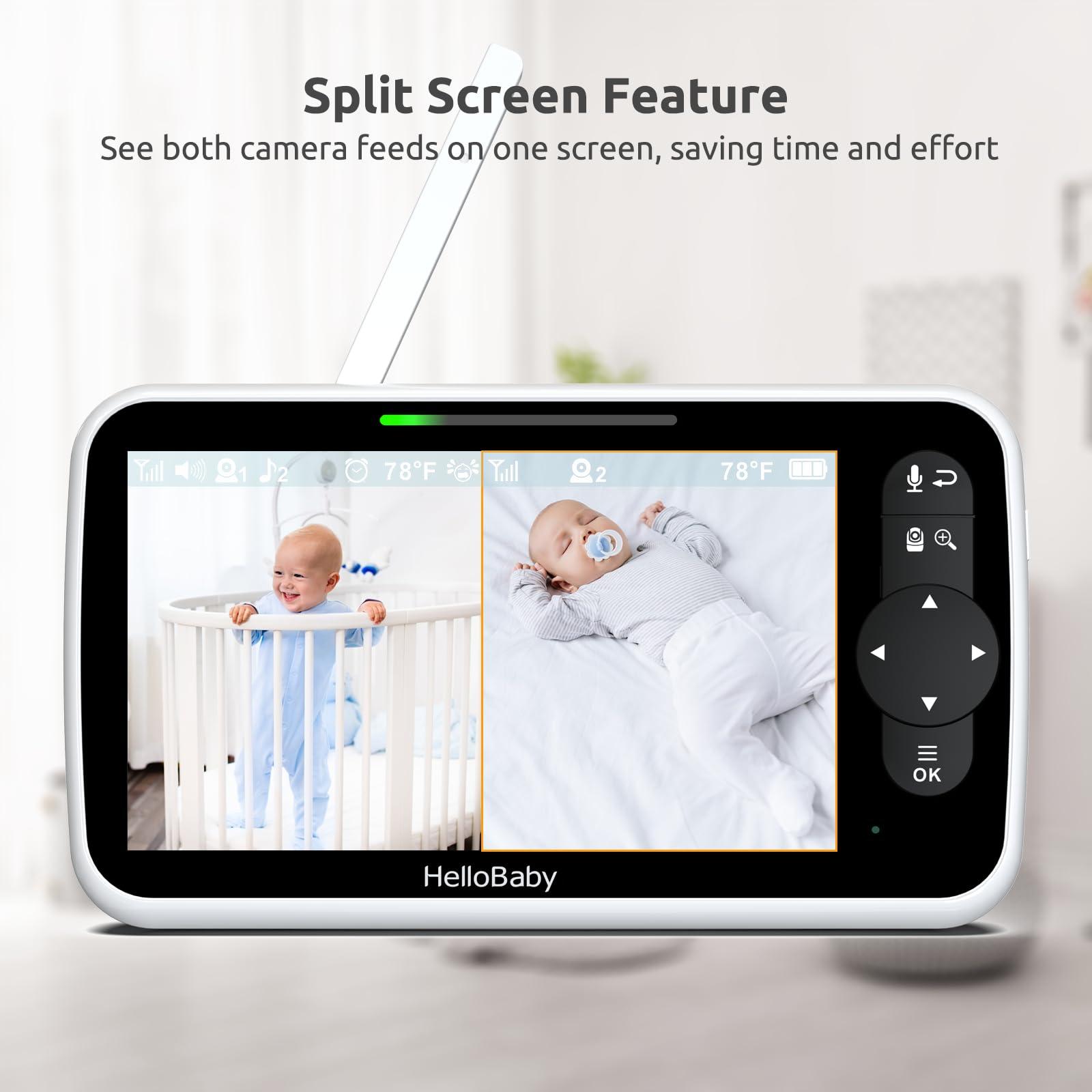 HelloBaby Video Baby Monitor with Upgraded 6” IPS Large Screen, Split Screen with 2 Cameras, Night Vision and Temprature Monitoring, Remote Pan-Tilt-Zoom Camera, No-WiFi - Image 3