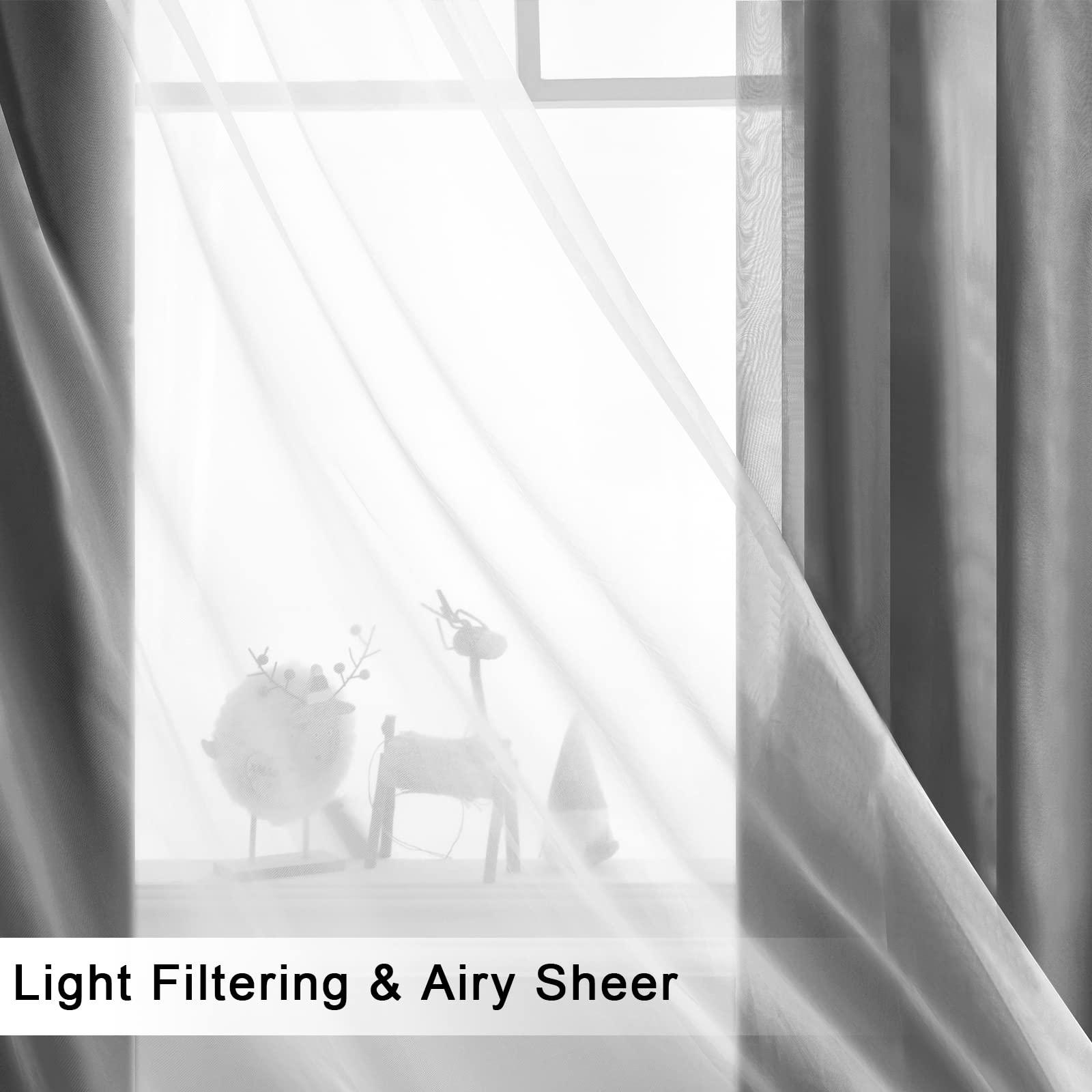 Hiasan Grey Blackout Curtains with Sheer Overlay, Grommet Thermal Insulated Privacy Mix & Match Double Layer Room Darkneing Curtains for Bedroom, Living Room, 2 Window Panels with Tiebacks, 52W X 84L - Image 6