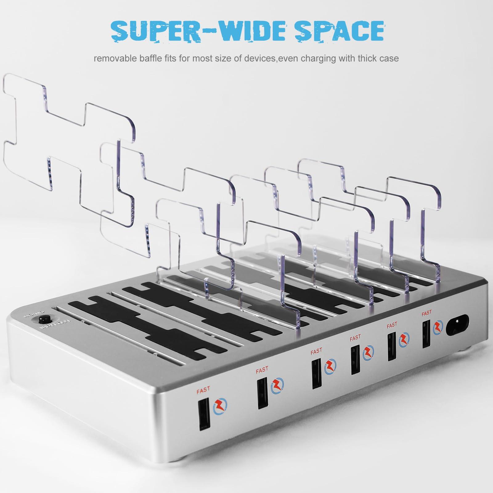 Charging Station for Multiple Devices, 6 Ports USB Multi Devices Charger Fast Cell Phone Charging Station for iPhone iPad Tablets (Silver, 6 Mixed Cables Included) - Image 5