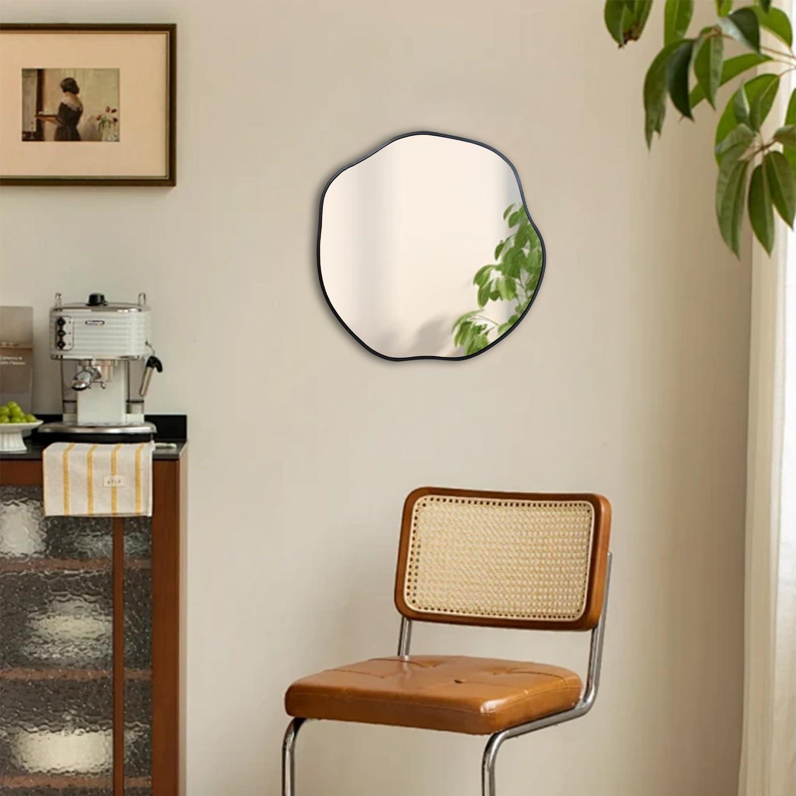 POZINO Irregular Shaped Mirror, 16" Asymmetrical Mirrors, Modern Scalloped Round Mirror, Decorative Waved Mirrors for Bathroom Living Room Bedroom Entryway Fireplace - Image 4