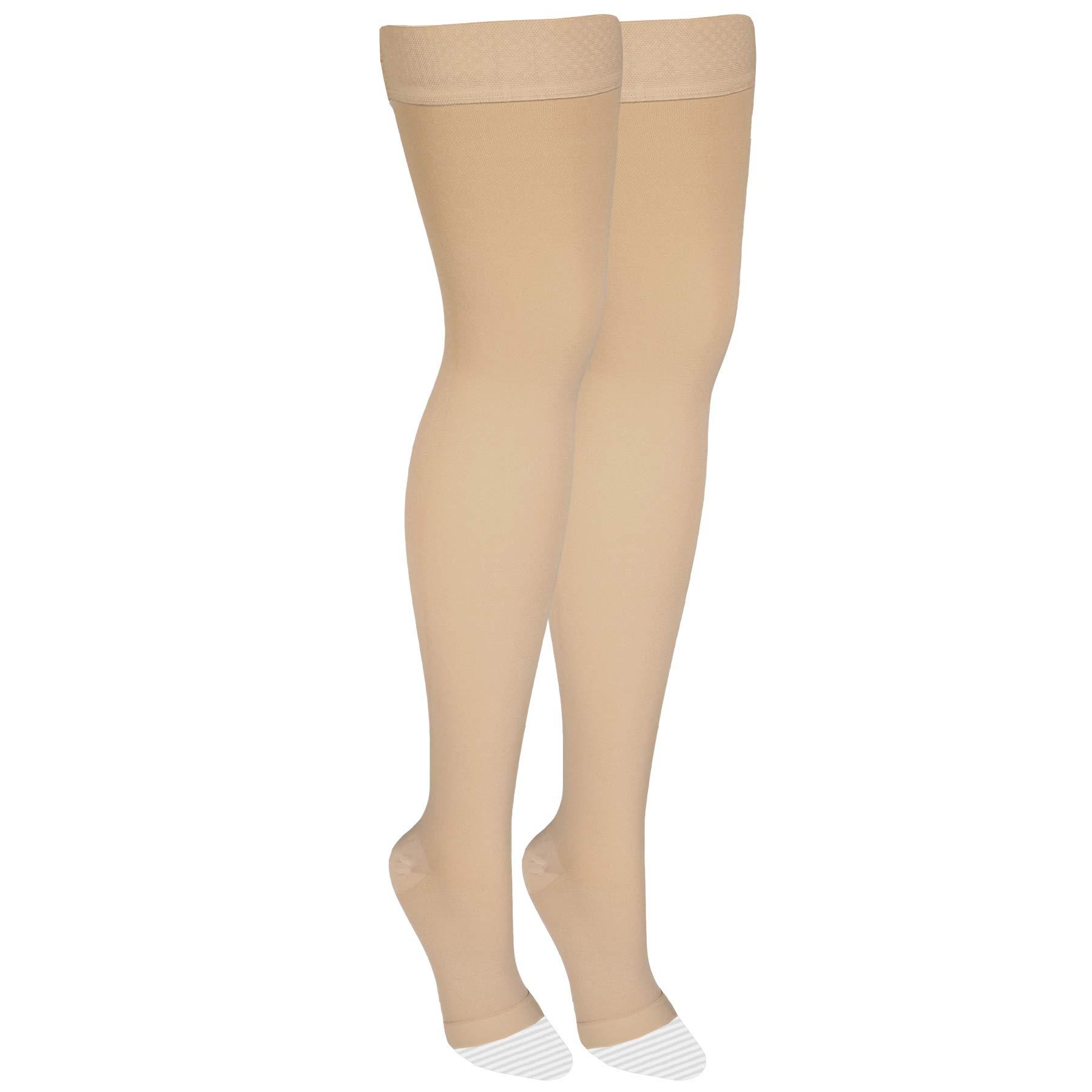 Amazon Basic Care Medical Compression Stockings, 20-30 mmHg Support, Women & Men Thigh Length Hose, Open Toe, Beige - Image 7