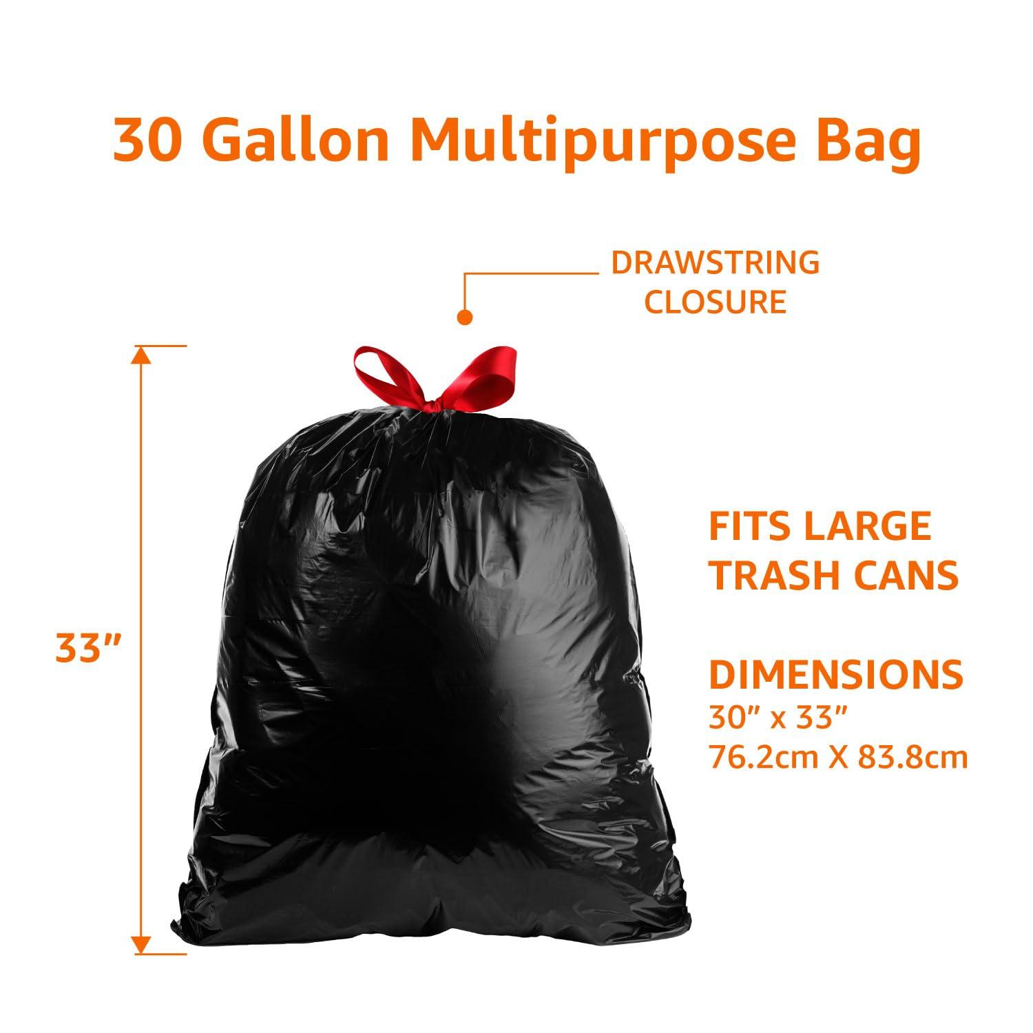 Amazon Basics Multipurpose Drawstring Trash Bags, 30 Gallon, 20 Count, Pack of 1 - Image 2