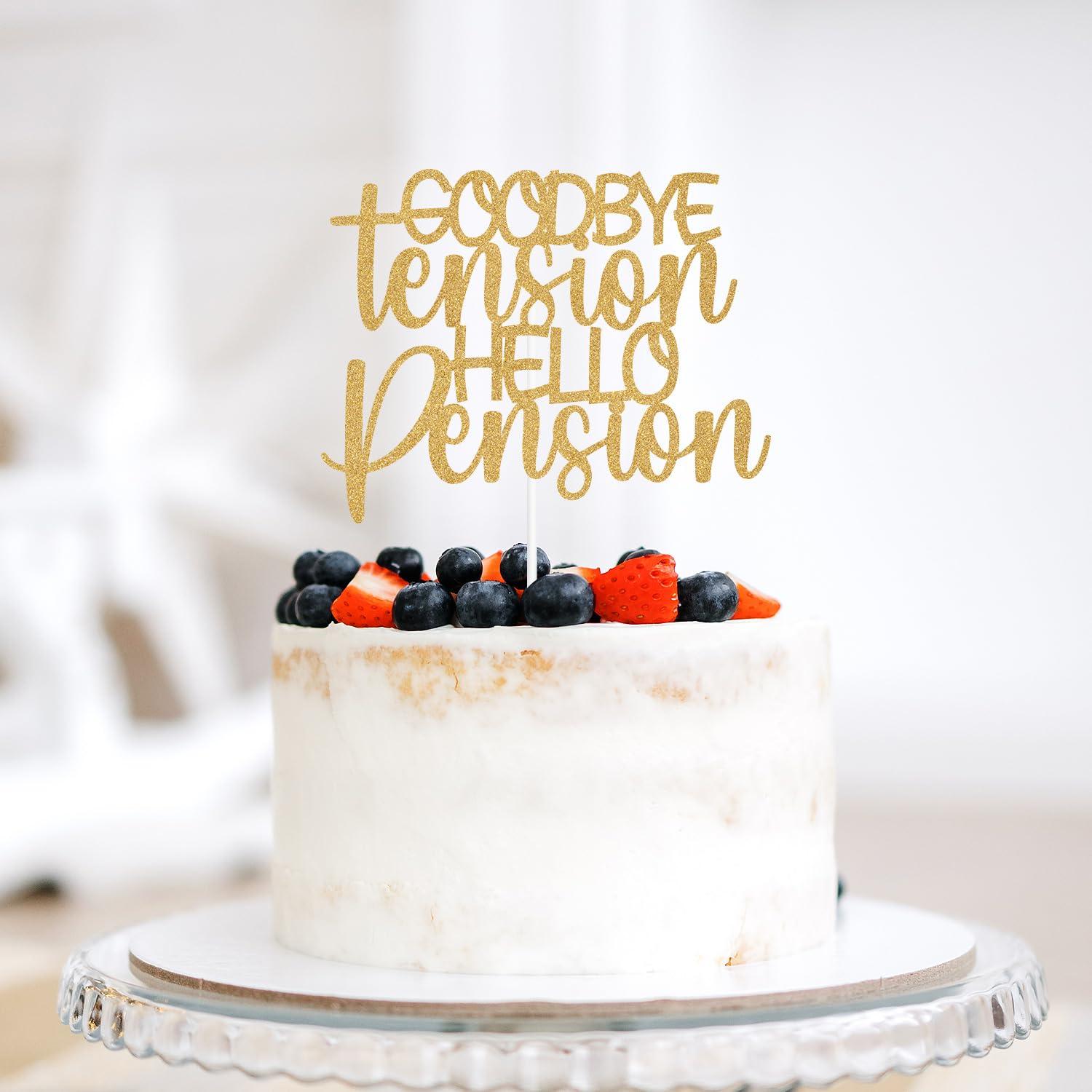 Goodbye Tension Hello Pension Cake Topper, Officially Retired/the Legend Has Retired, Glittery Retirement/Farewell Party Decorations Black - Image 2