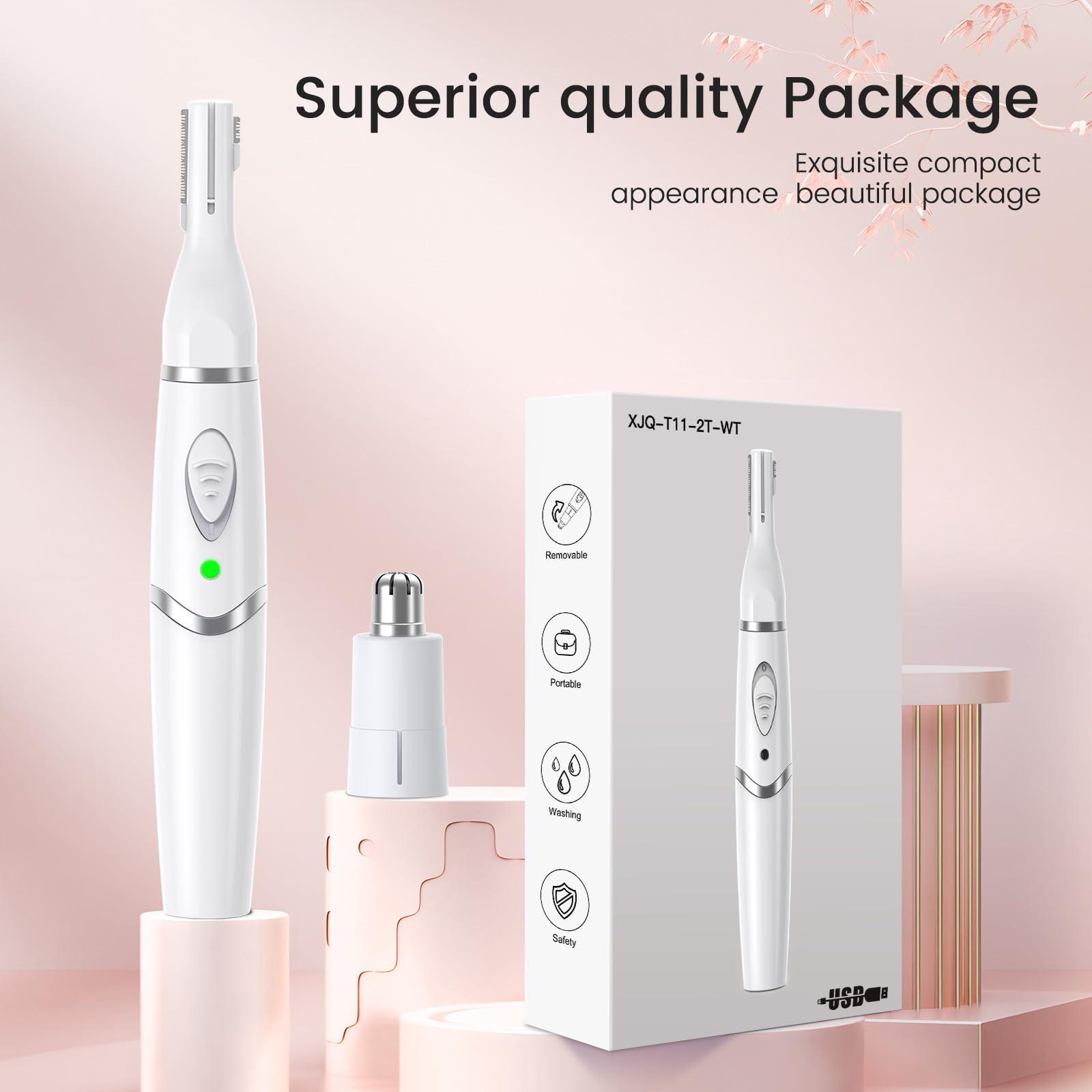 Yinowt Nose Hair Trimmer for Women - 2 in 1 Professional Painless Eyebrow and Facial Hair Trimmer for Men and Women, USB Rechargeable Trimmer Double Edged Blades Easy to Clean, White - Image 7