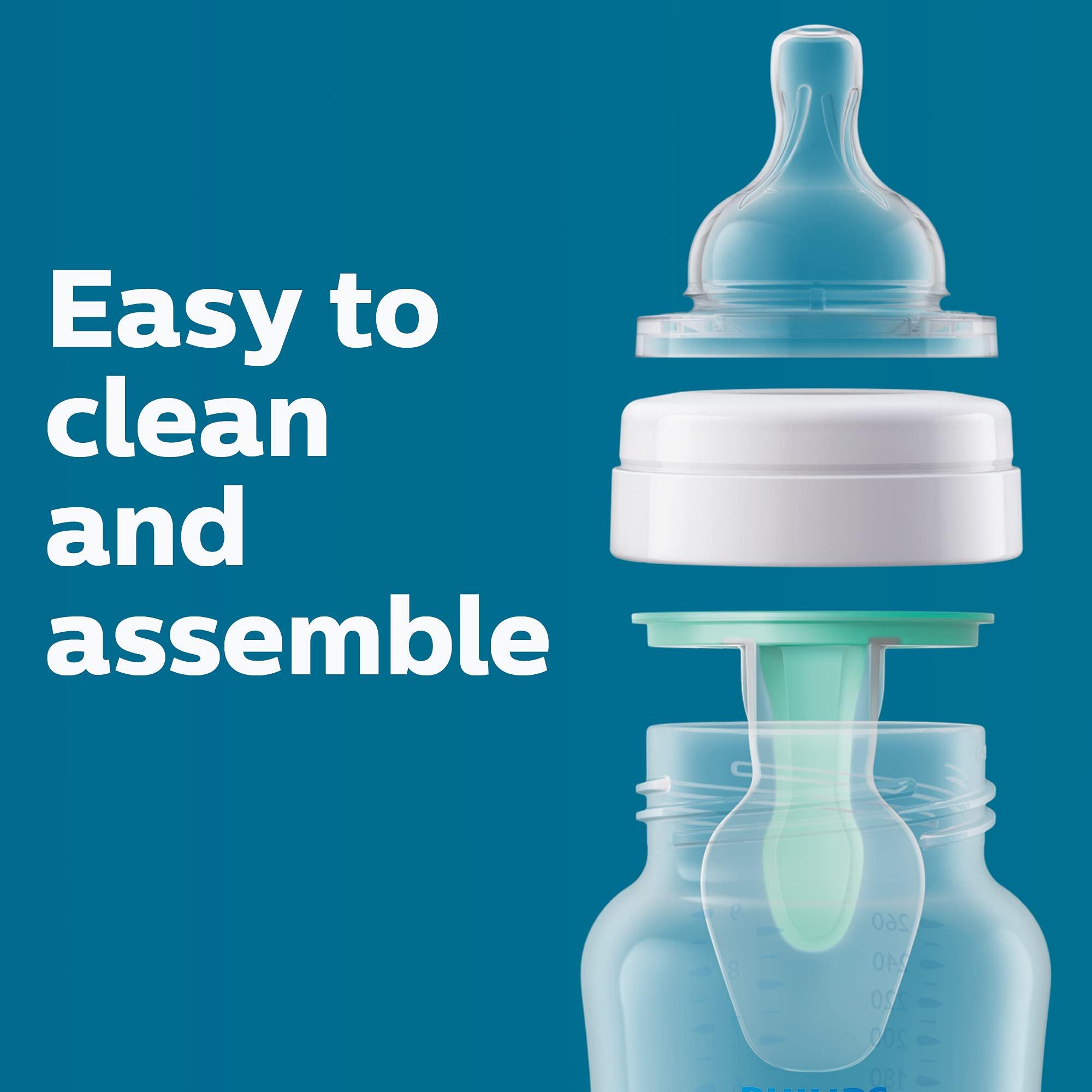 Philips Avent Anti-Colic Bottle with AirFree Vent, 4oz, with Flow 1 Nipples, 0m+, 4pk, Clear, SCY701/04 - Image 8