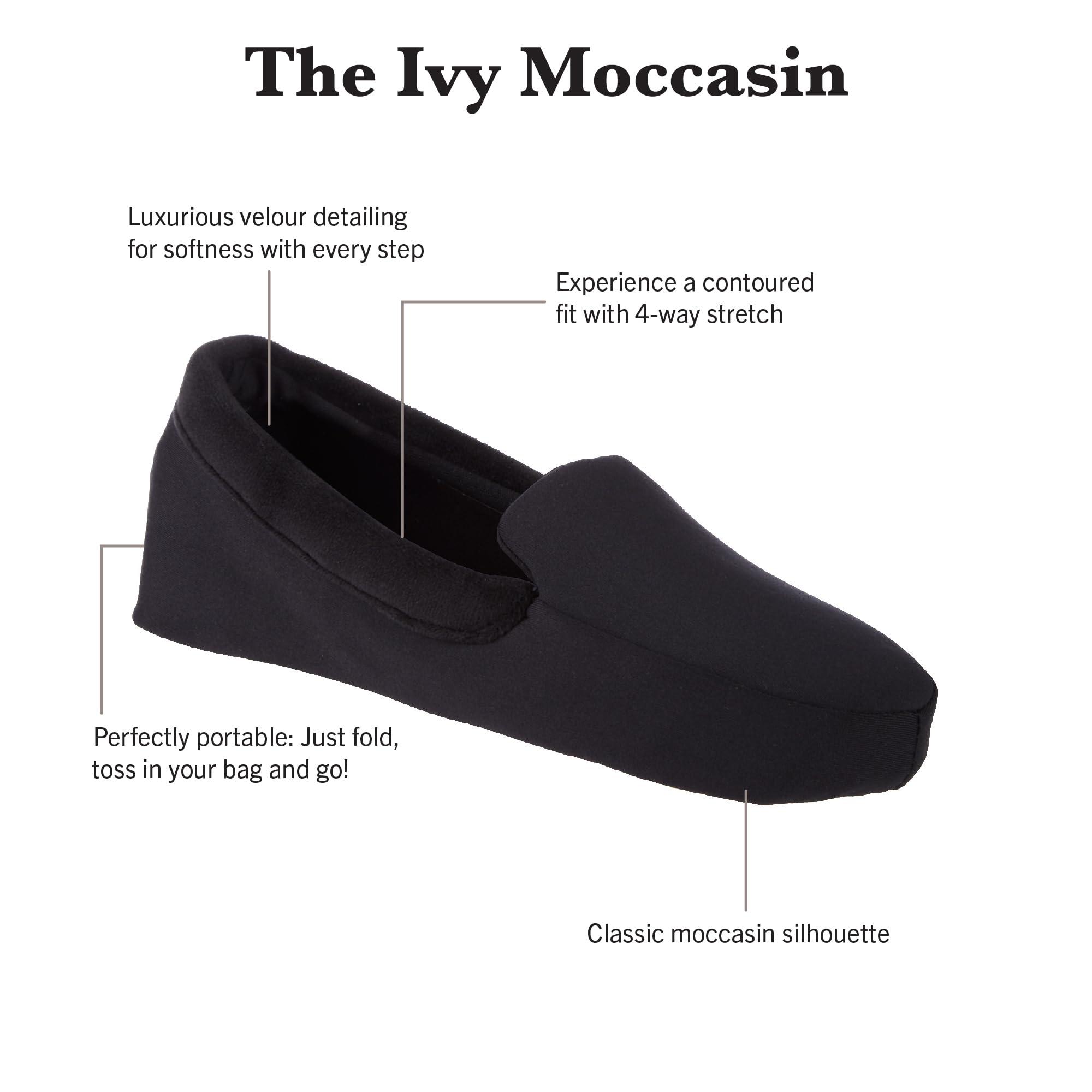isotoner Women's Contoured Ivy Spandex Velour Moc Slipper with Suede Sole - Image 2