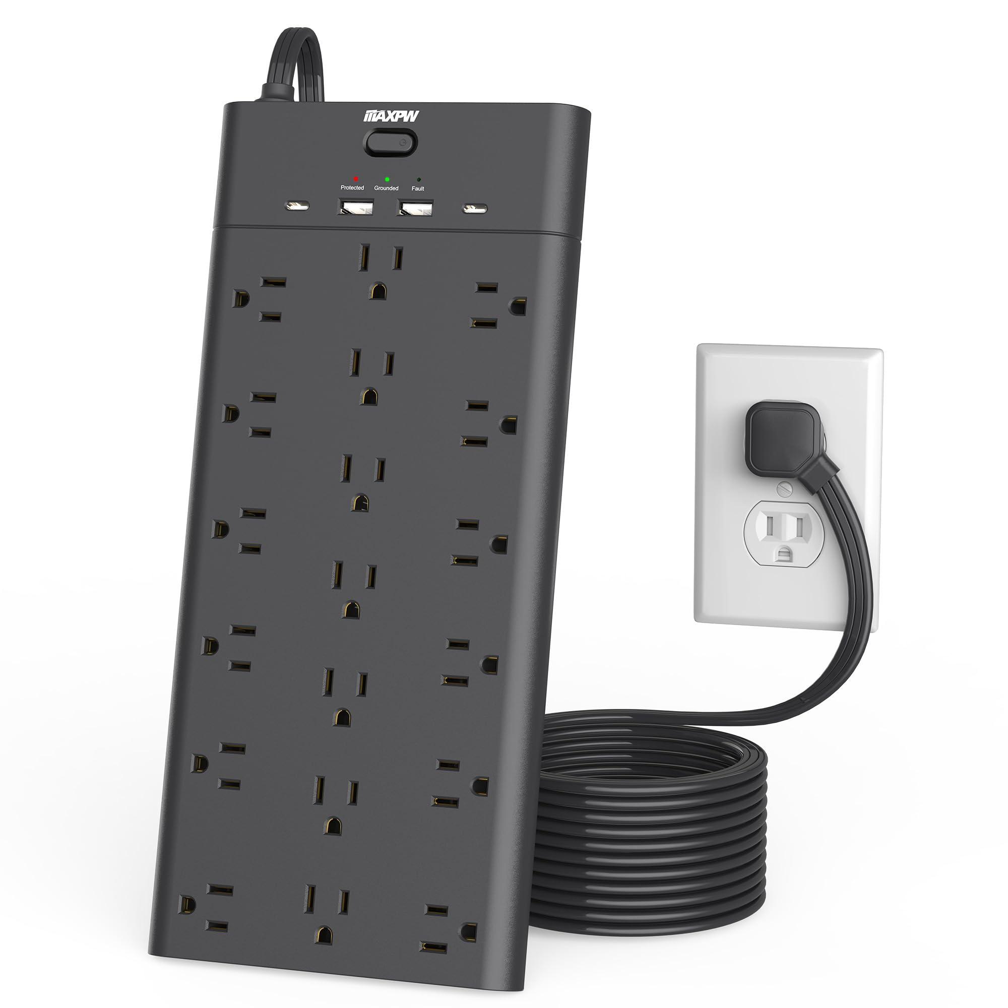 Power Strip Surge Protector Outlet Extender with 19 Outlets and 4 USB Ports (2 USB C), 10 Ft Extension Cord & Flat Plug, 2100 Joules, Wall Mount for Home, Office, Dorm, Black - Image 8