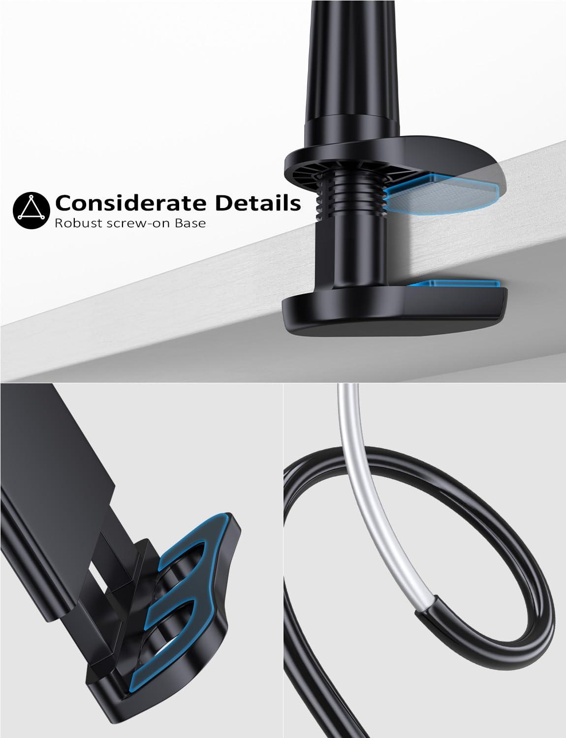 Tryone Gooseneck Tablet Holder Stand for Bed Adjustable Flexible Arm Tablets Mount Clamp on Table Compatible with iPad Air Mini | Galaxy Tabs | Kindle Fire | Switch or Other 4.7-10.5" Devices - Image 6