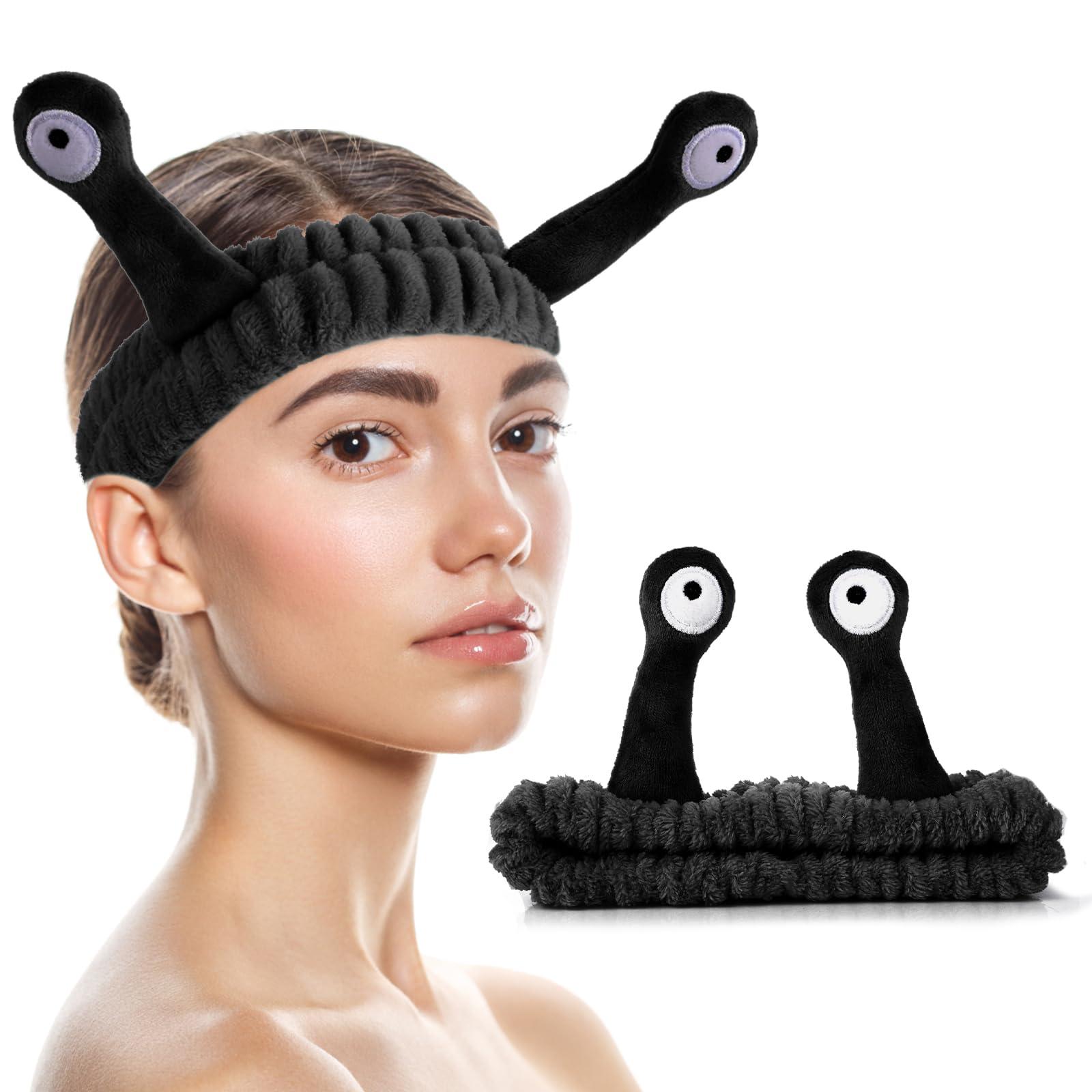 WLLHYF Spa Headband Facial Makeup Head Band Microfiber Soft Coral Fleece Head Wraps Snail Cartoon Cute Hair Accessories Elastic Skincare Hair Band for Women Girls Washing Face Beauty (Black) - Image 9