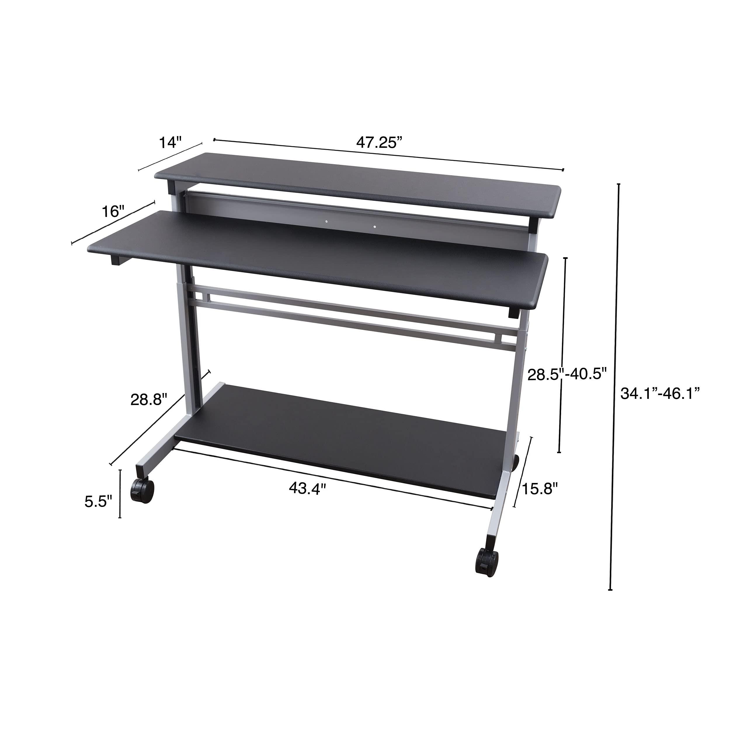 Stand Up Desk Store Rolling Adjustable Height Two Tier Standing Desk Computer Workstation (Silver Frame/Black Top, 48" Wide) - Image 3