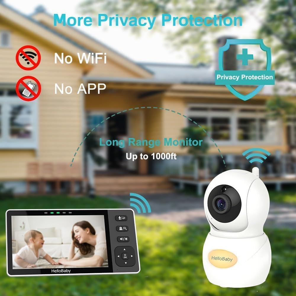 HelloBaby 720P 5.5'' HD Baby Monitor with Camera and Audio No WiFi, Video Baby Monitor, Remote Pan Tilt Zoom Wide View Range, 1080P Infant Camera, Night Light, Hack Proof, 4000mAh Battery, 1000ft - Image 4