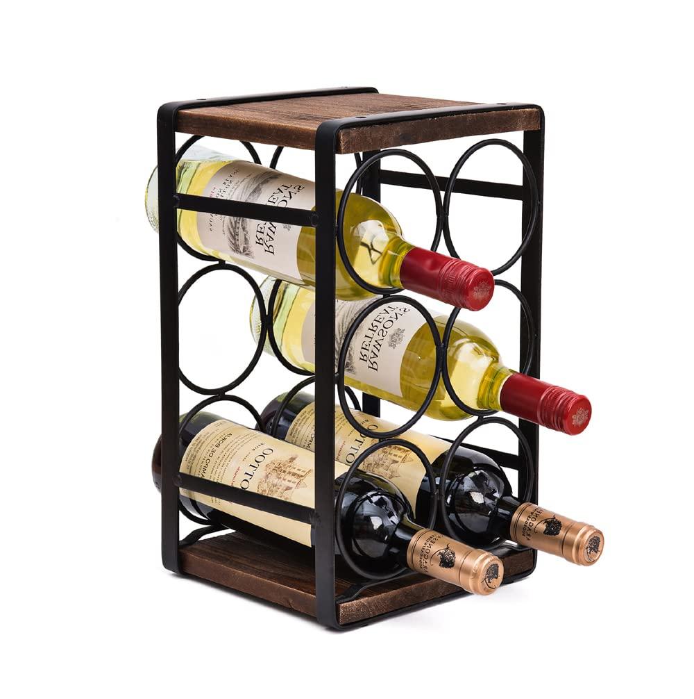 SODUKU Rustic Wood Countertop Wine Rack 6 Bottles No Need Assembly Brown
