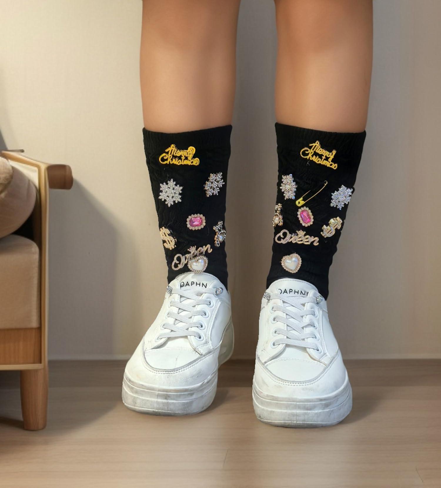 Christmas Charms for Socks - 24pcs Rhinestone Brooches & Pins for Women - Bulk Bling Gold Junk Sock Charms & Shoe Pins for Sambas & Sneakers - Women's Hat, Clothing Crafts & Jewelry Kit - Image 5
