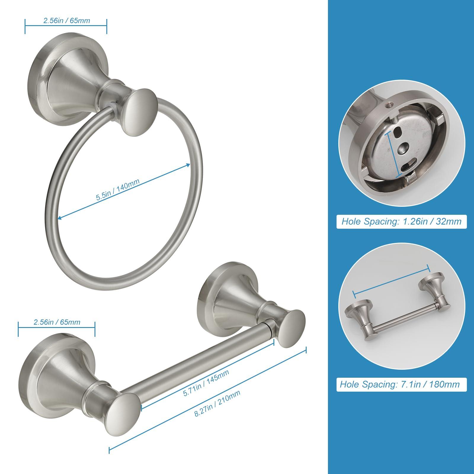 RUMOSE Toilet Paper Holder and Hand Towel Ring Brushed Nickel Wall Mount Bathroom Hardware Accessories 2 PCS Set Flexible Pivoting Toilet Tissue Roll Holder and Towel Hanger, Stainless Steel - Image 3