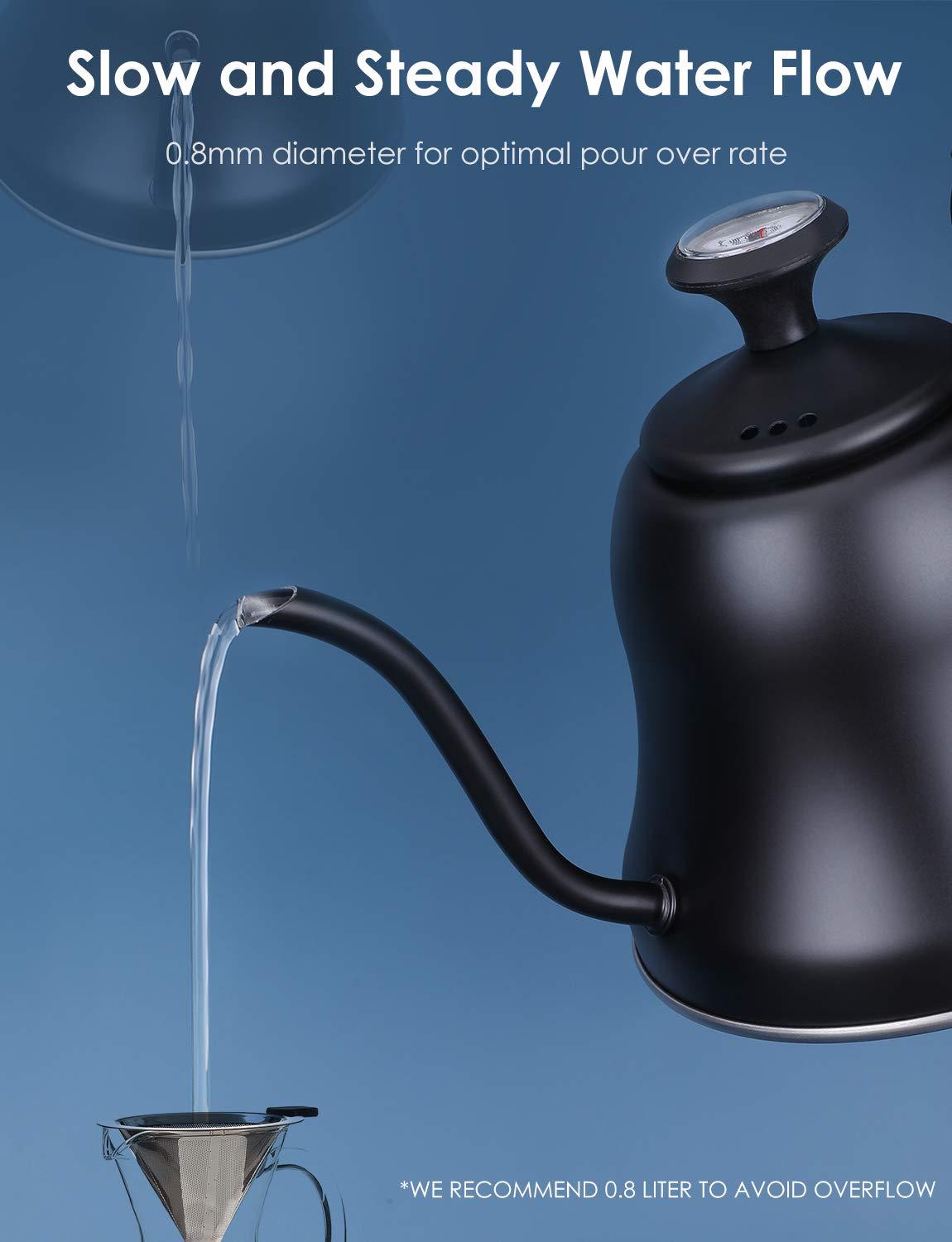 Chefbar Tea Kettle with Thermometer Stovetop Gooseneck Kettle 28oz 0.8L Pour Over Coffee Pot, Matte Black Camping Home Kitchen Water Boiler, 1Pack - Image 6