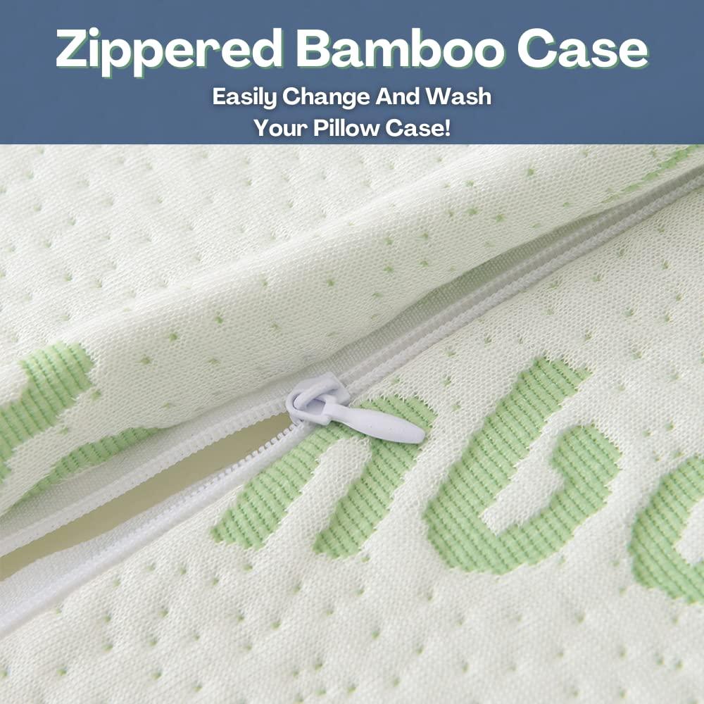 Memory Foam Bamboo Pillows King Size Set of 2 [Adjustable] for Sleeping - Cool & Breathable Cover with Zipper Rayon Derived from Bamboo Pilllowcase - Relieves Neck Pain - Back/Stomach/Side Sleeper - Image 5