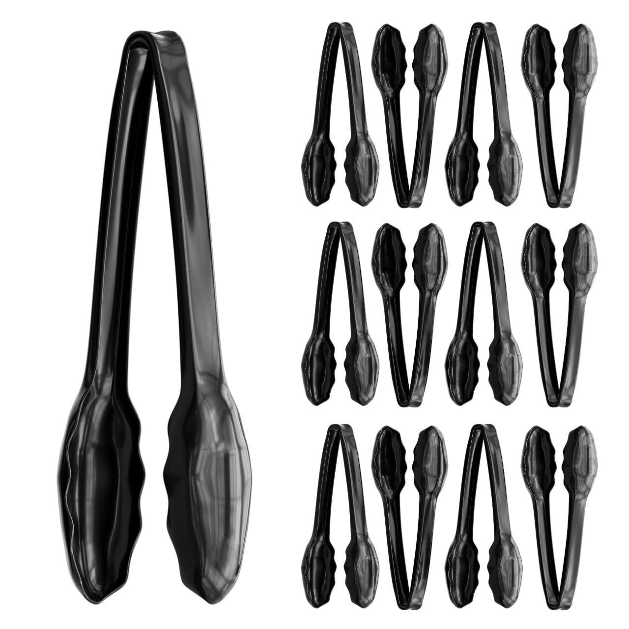 12 Pack Large Plastic Serving Tongs For Buffet - Plastic Serving Utensils For Hot And Cold Food - Disposable Serving Tongs For Parties, Holidays And Gatherings (Black)