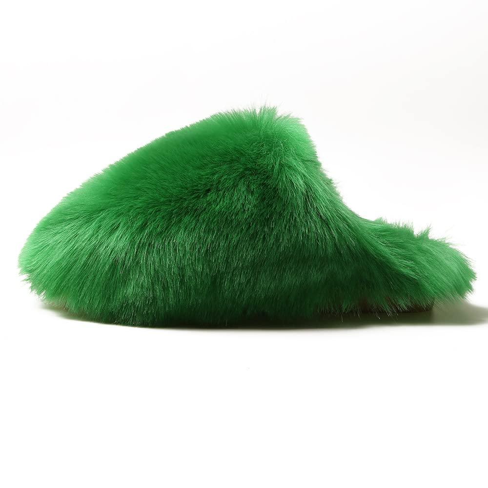 BININBOX Women's Plush Faux Fur Slipper Slide Sandal Soft Furry Fuzzy Fluffy Lovely Indoor Outdoor Slip On Slippers Multicolor Winter House Shoes - Image 2