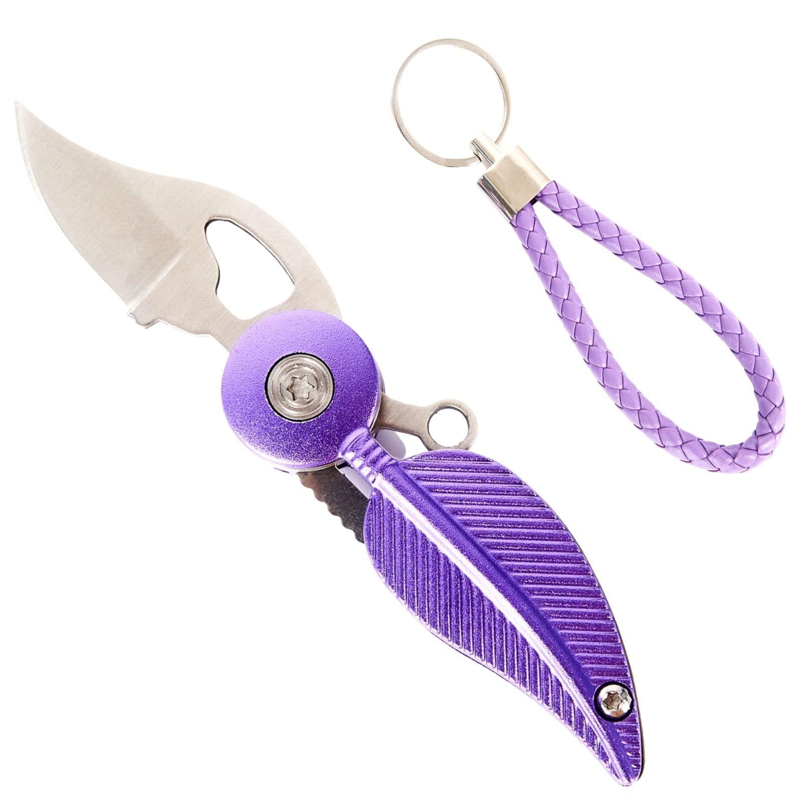 CHJIANAO Womens Mini Pocket Knife with Chain, Cool Gadget, Cute Key Accessory (Purple)