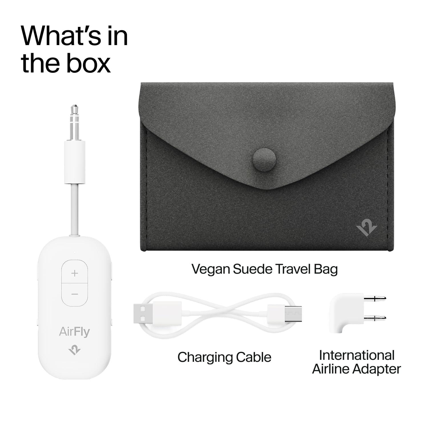 AirFly Pro 2 Deluxe – Bluetooth Adapter for Airplane, Pair 2 AirPods or Wireless Headphones – 3.5mm AUX Bluetooth Transmitter/Receiver for Cars, Boats, Treadmills, TVs – Airplane Travel Essentials - Image 6