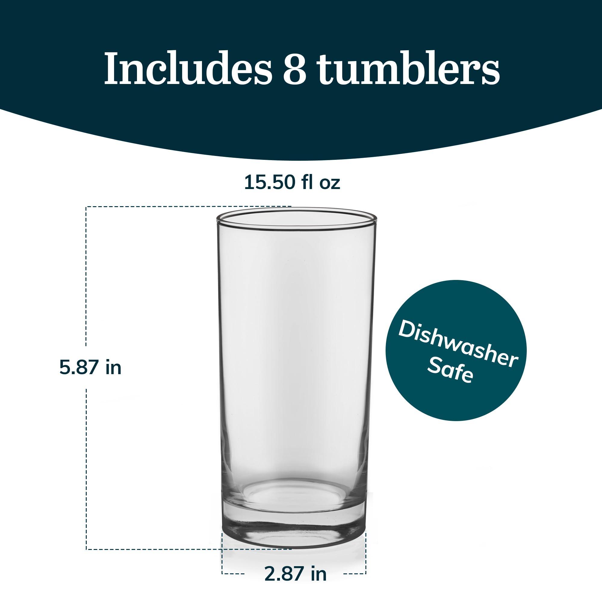 Libbey Tumbler Drinking Glass Sets, Durable Heavy Base Drinking Glasses, Lead-Free Tall Water Glasses Set, Sophisticated Beer Glasses Set of 8 - Image 2