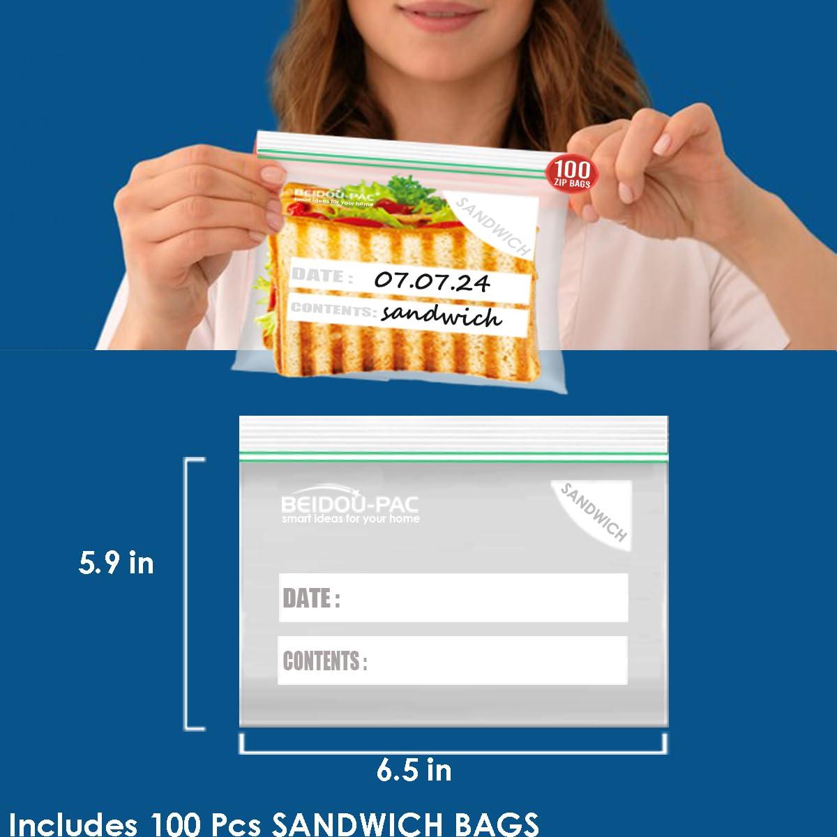 BEIDOU-PAC Combo Storage Zip Bags 350 Count, Resealable Variety Pack With Organizer, Reclosable Clear Plastic Snack, Sandwich, Quart, Gallon Assorted Size Bags - Image 8