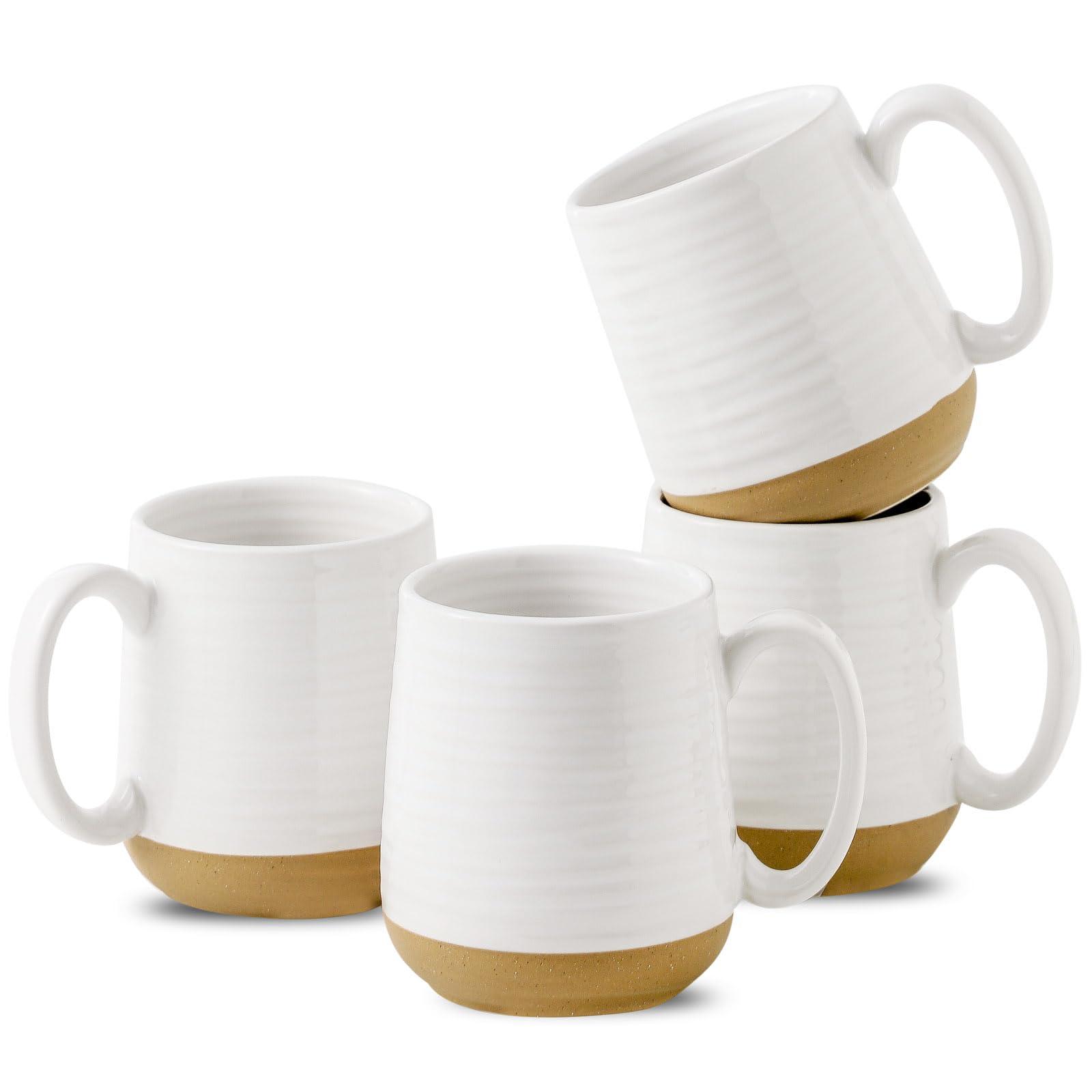 Hasense Coffee Mugs Set of 4, 15 oz Ceramic Coffee Cups with Comfortable Handle, Large Tea Cups for Coffee, Soup, Latte, Mug Set Gift for Wedding, Microwave and Dishwasher Safe, White