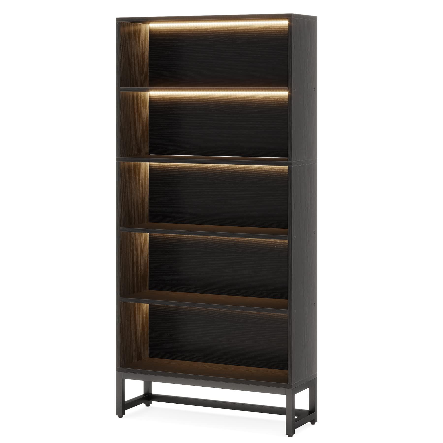 Tribesigns Tall Bookcase Black Bookshelf, 70.8” Large Bookcases Organizer with LED Lights, Heavy Duty Free-Standing Library Bookshelf with 5-Tier Storage Shelves for Living Room, Bedroom (Black) - Image 4