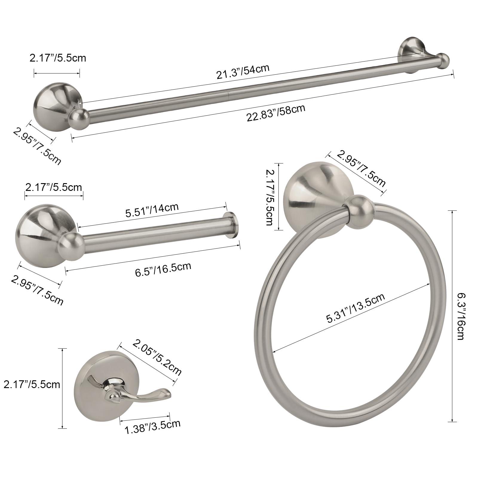 Ntipox 4-Piece Brushed Nickel Bathroom Hardware Accessories Set, 24 Inch Towel Bar, Towel Rack, Bathroom Towel Holder - Image 3