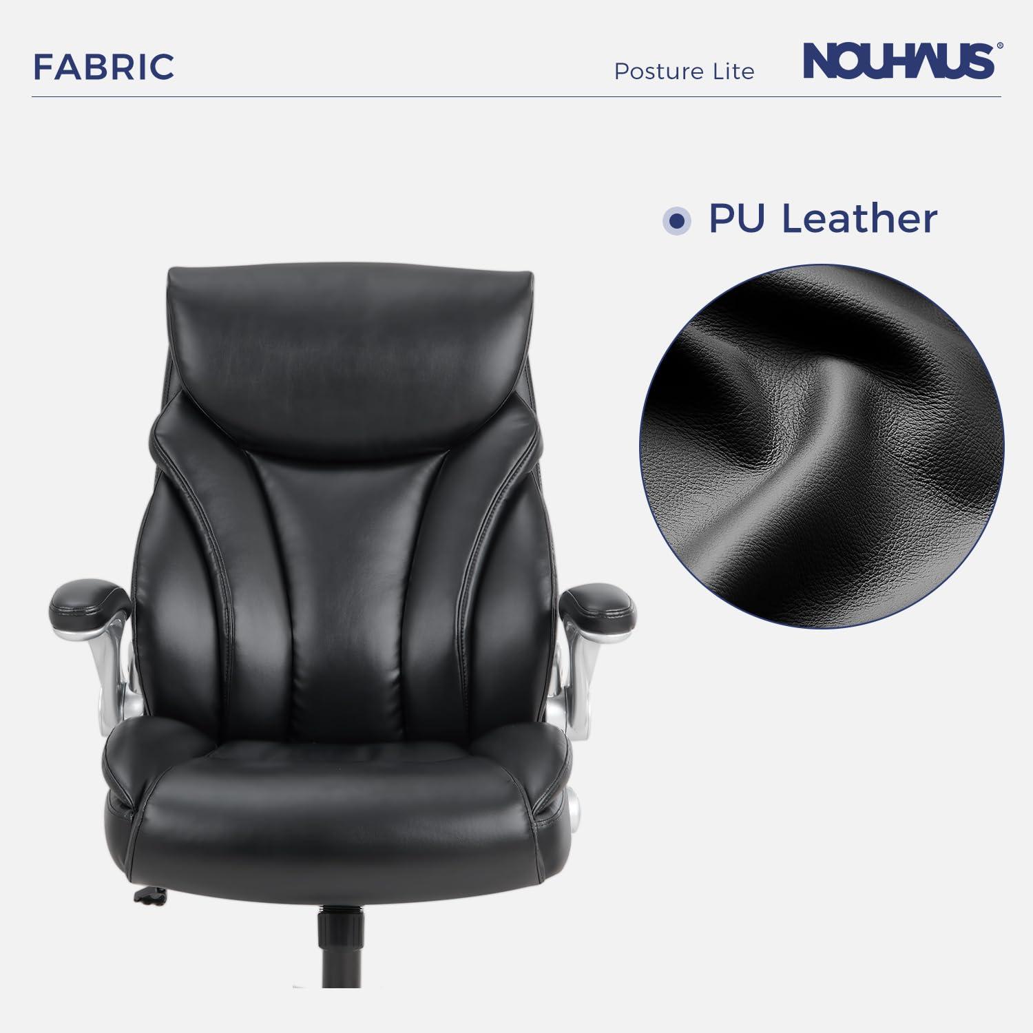 Nouhaus Big and Tall Desk Office Chair with Lumbar Support, High Back PU Leather Ergonomic Office Chair, Executive Desk Chair Computer Chairs with Adjustable Flip-up Armrests (Posture Lite,Black) - Image 6