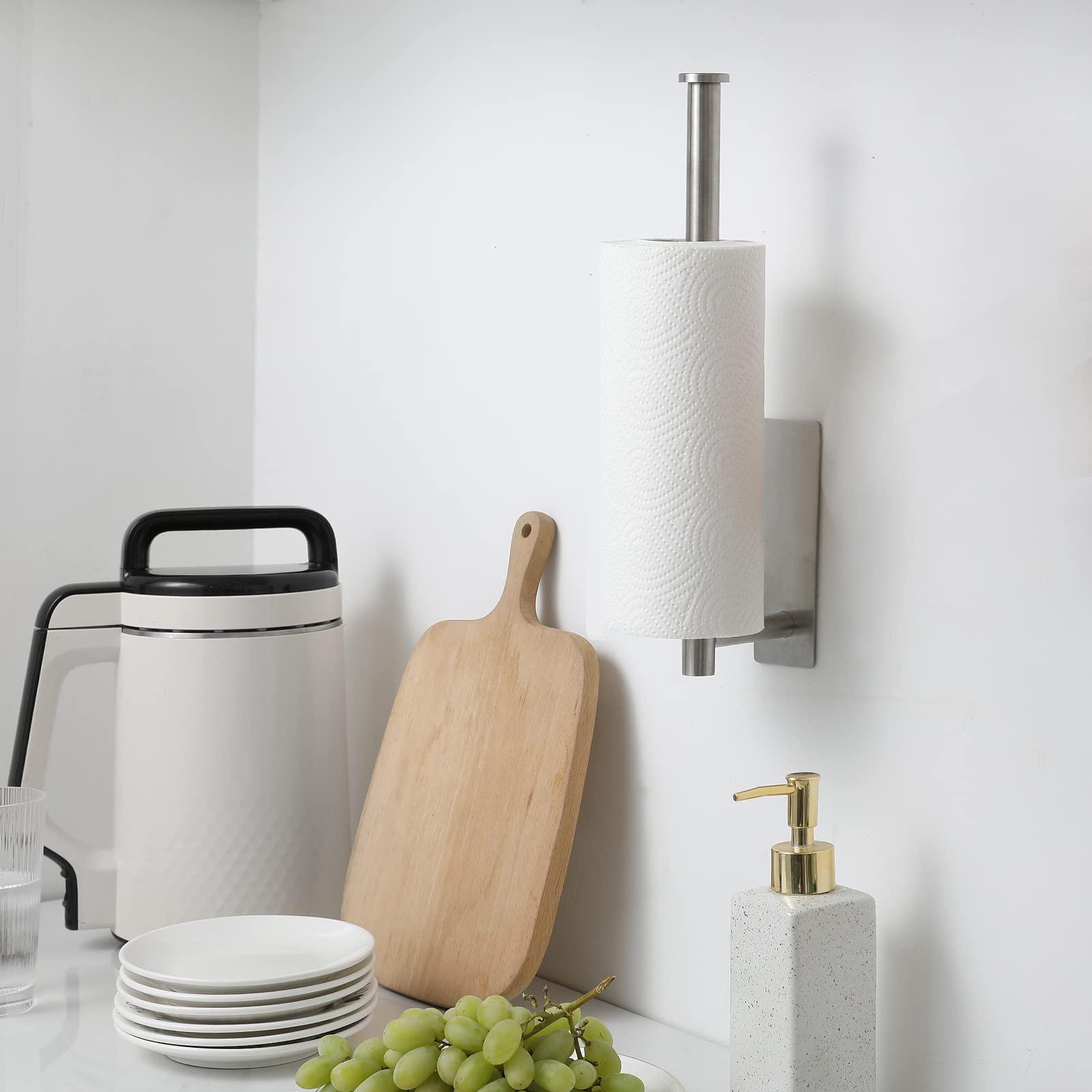 theaoo Under Cabinet Paper Towel Holder for Kitchen, Adhesive Paper Towel Roll Rack for Bathroom Towel, SUS304 Stainless Steel Wall Mount, Both Available for Adhesive and Screws - Image 4