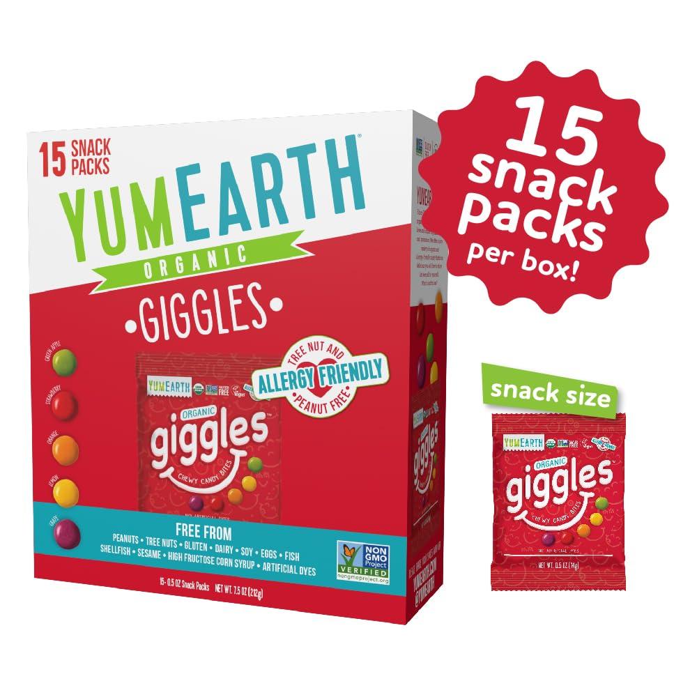 YumEarth Organic Giggles Chewy Candy – Allergy Friendly, No Artificial Dyes, Non GMO, Gluten Free, Fruit Flavored, Vegan Candy Snacks with No Artificial Flavors, 0.5 oz (Box of 15)​ - Image 3