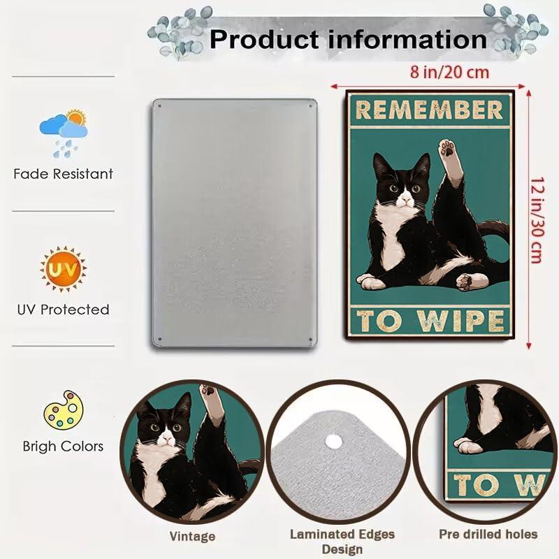 Crazysign Funny Cat Bathroom Decor Sign Tuxedo Cat Remember To Wipe Tin Sign for Bathroom Toilet Wall Decor 8x12 INCH (3155) - Image 3