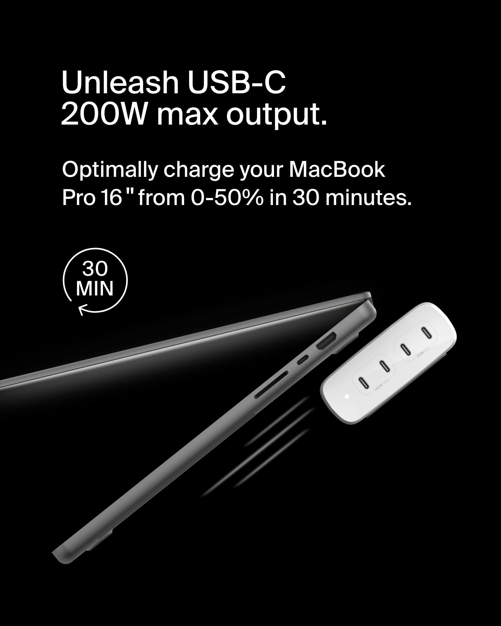 Belkin 4-Port USB C Charger Block 200W - GaN Multi-Port Charger USB-C PD 3.1 Fast Charge + 5ft Power Cord - MacBook, iPhone 16, iPad, Galaxy S25, Google Pixel, Nintendo Switch 2 - White - Image 3