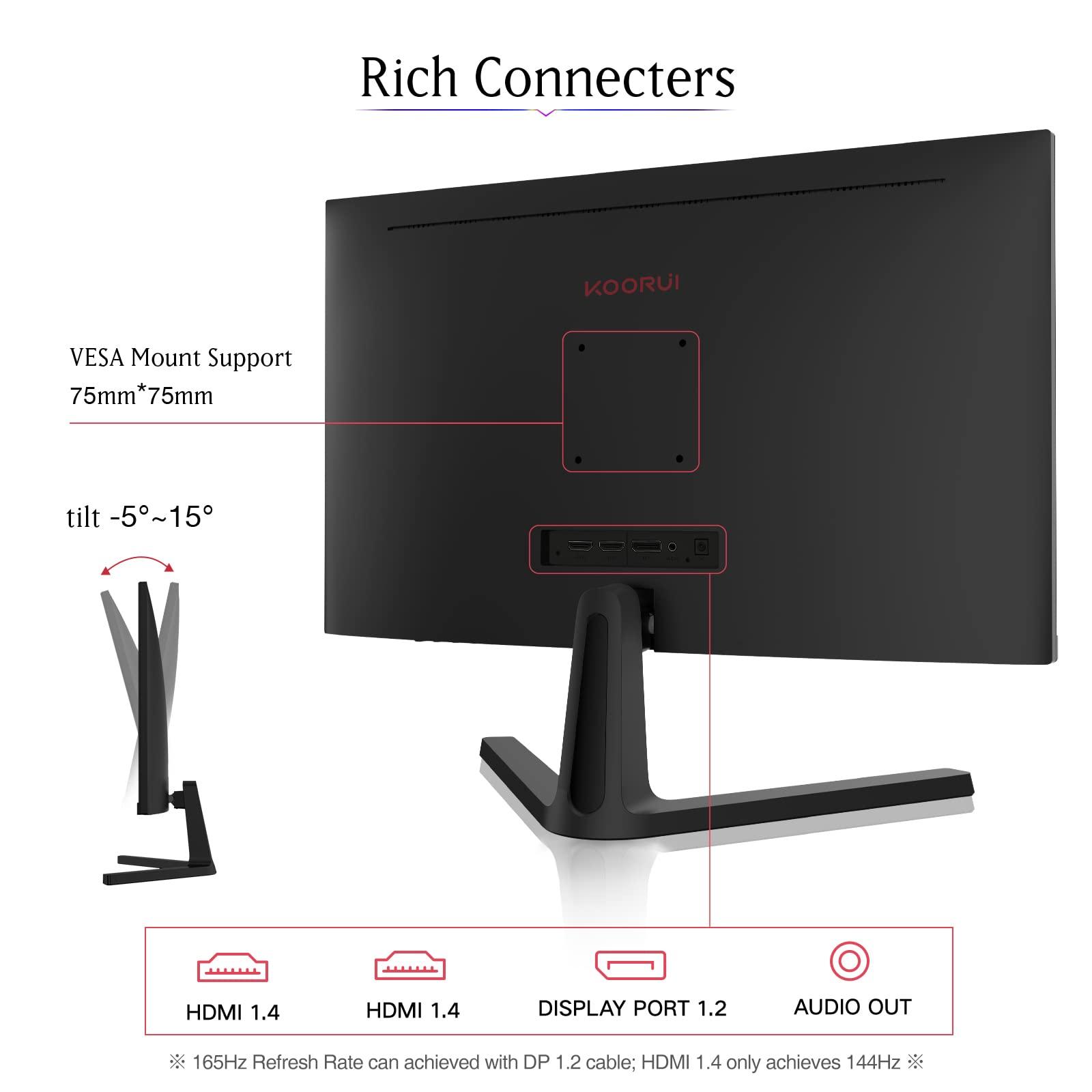 KOORUI 24 Inch Gaming Monitor -FHD 1080P Computer Monitor 165Hz VA 1ms, AdaptiveSync Technology, LED Monitors with Ultra-Thin, HDMI X2 /DP, VESA Compatible, Tilt Adjustable, Eye Care 24E4 - Image 6