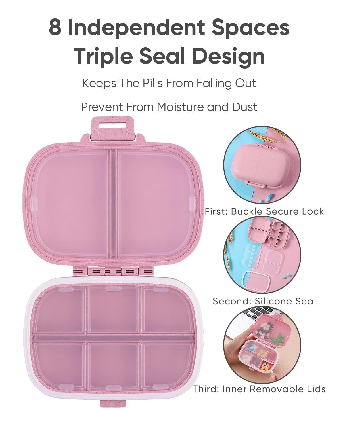 Holii Travel Pill Organizer, 8 Compartments Portable Pill Case, Daily Pill Box to Hold Vitamins, Small Pill Container for Pocket Purse Medicine Organizer（Pink） - Image 4