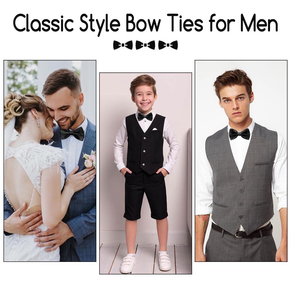 Bluckincle Bow Ties for Men,Mens Bow Tie,Black Ties for Men,Black Tie Adjustable Solid Color Pre-tied for Boy Party Wedding - Image 5