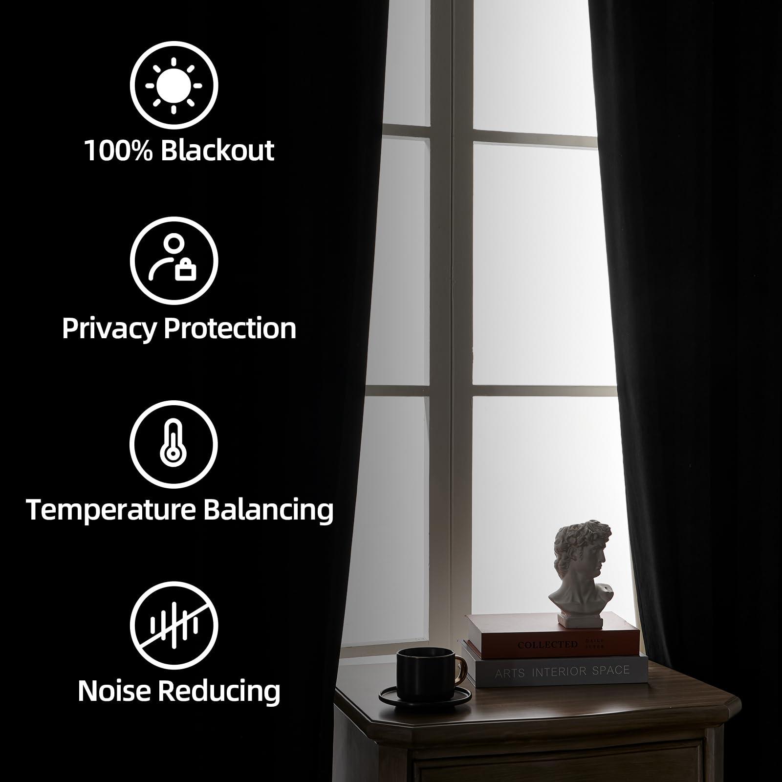 Joydeco Black 100% Blackout Curtains 84 Inch 2 Panels, Luxury Thermal Insulated Black Velvet Curtains for Bedroom Living Room, Soundproof Blackout Window Drapes, Rod Pocket & Back Tab (52W x 84L) - Image 9
