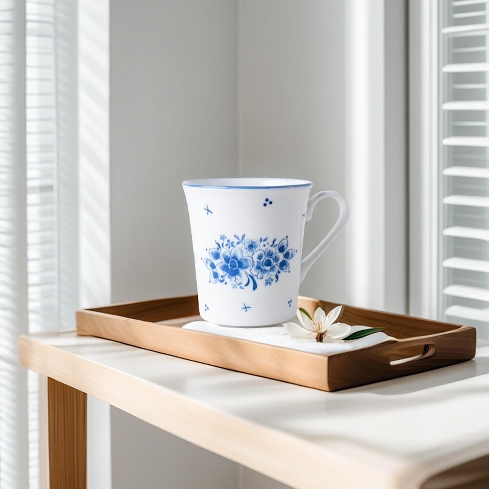 Blue and White Porcelain Mug,Chinese Hand-Painted Ceramic Coffee Mug,Vintage Style Tea Cup,Traditional Floral Design,12 OZ Small Ceramic Cup,Microwave & Dishwasher Safe - Image 3