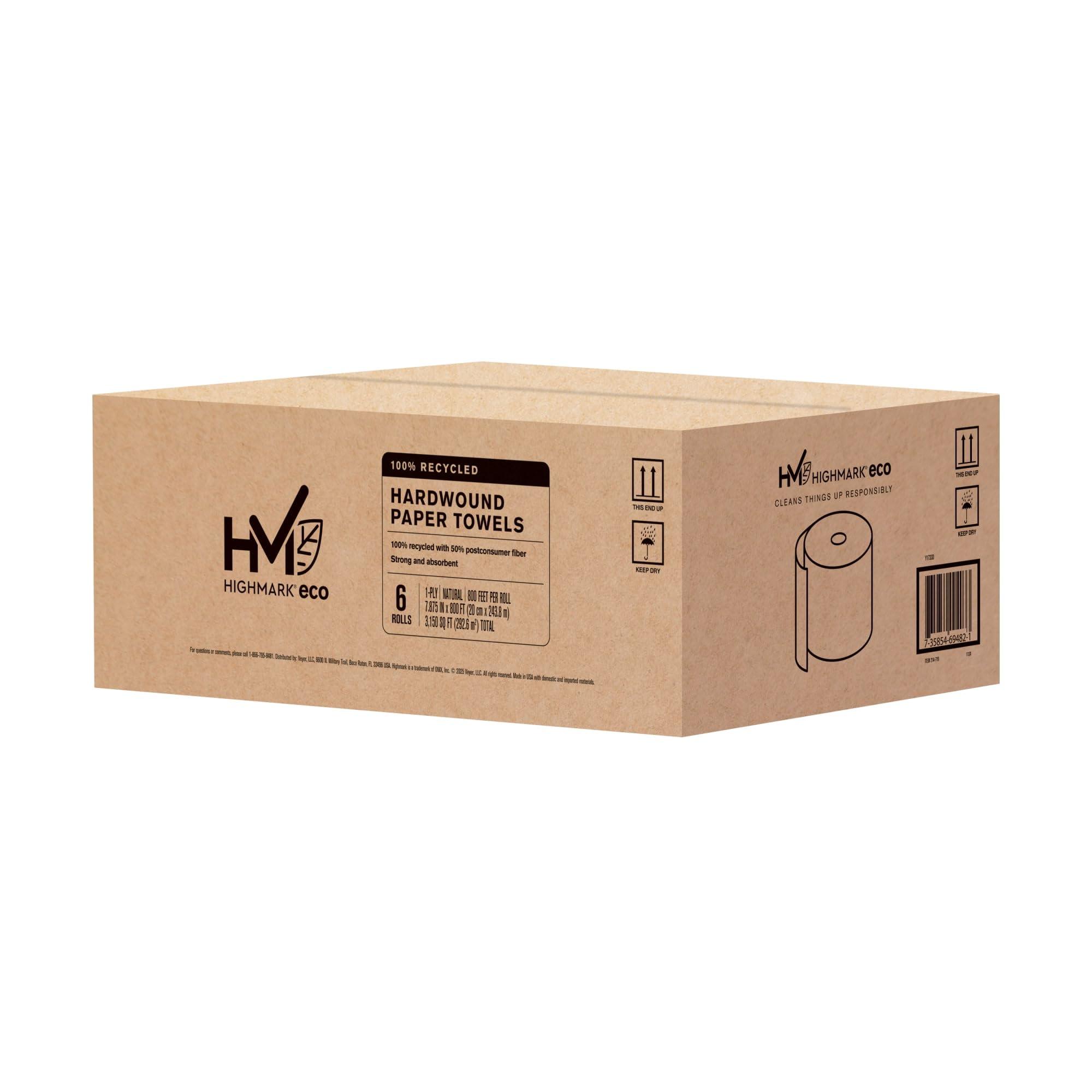 Highmark® Hardwound Paper Towels, 8" x 800', 100% Recycled, Natural, Case Of 6 Rolls - Image 2