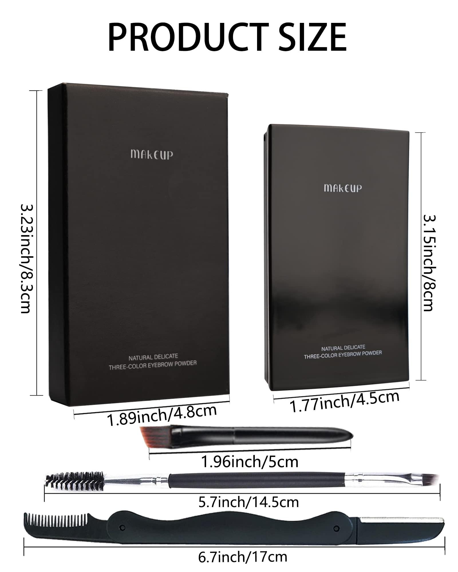 Eyebrow Powder Makeup Kit-3 Colors Eye Brow Powder Palette Long-Lasting Waterproof, Black Brown Series Brow Powder, Fill & Sculpt Full Eyebrows for Women, With Mirror, Brow Brush & Razor-Set 01 - Image 7