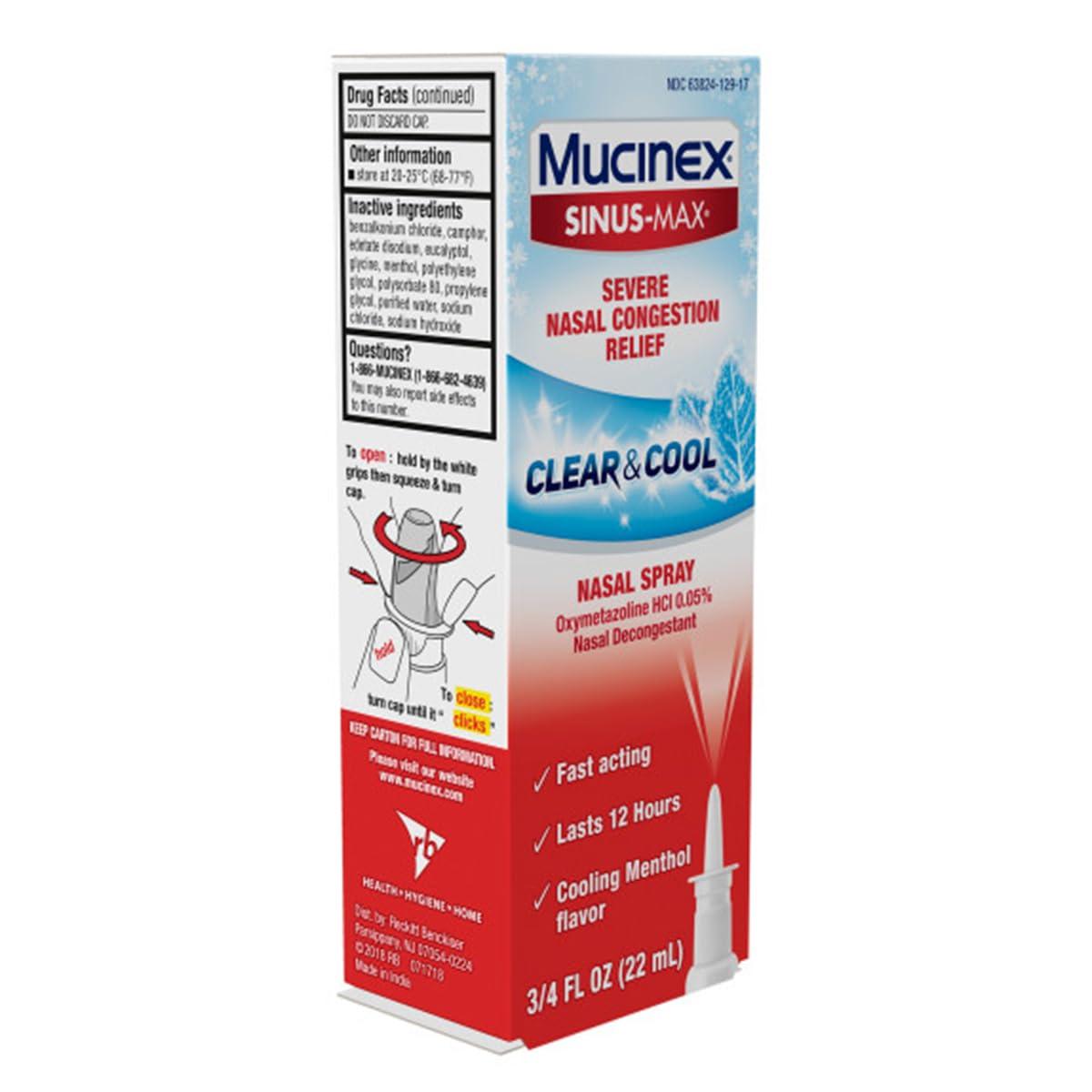 Mucinex Nasal Decongestant Spray, Sinus-Max Severe Nasal Congestion Relief Clear & Cool Nasal Spray, Lasts 12 Hours, Fast Acting, Cooling Menthol Flavor, Packaging May Vary, 0.75 Fl Oz (Pack of 6) - Image 8
