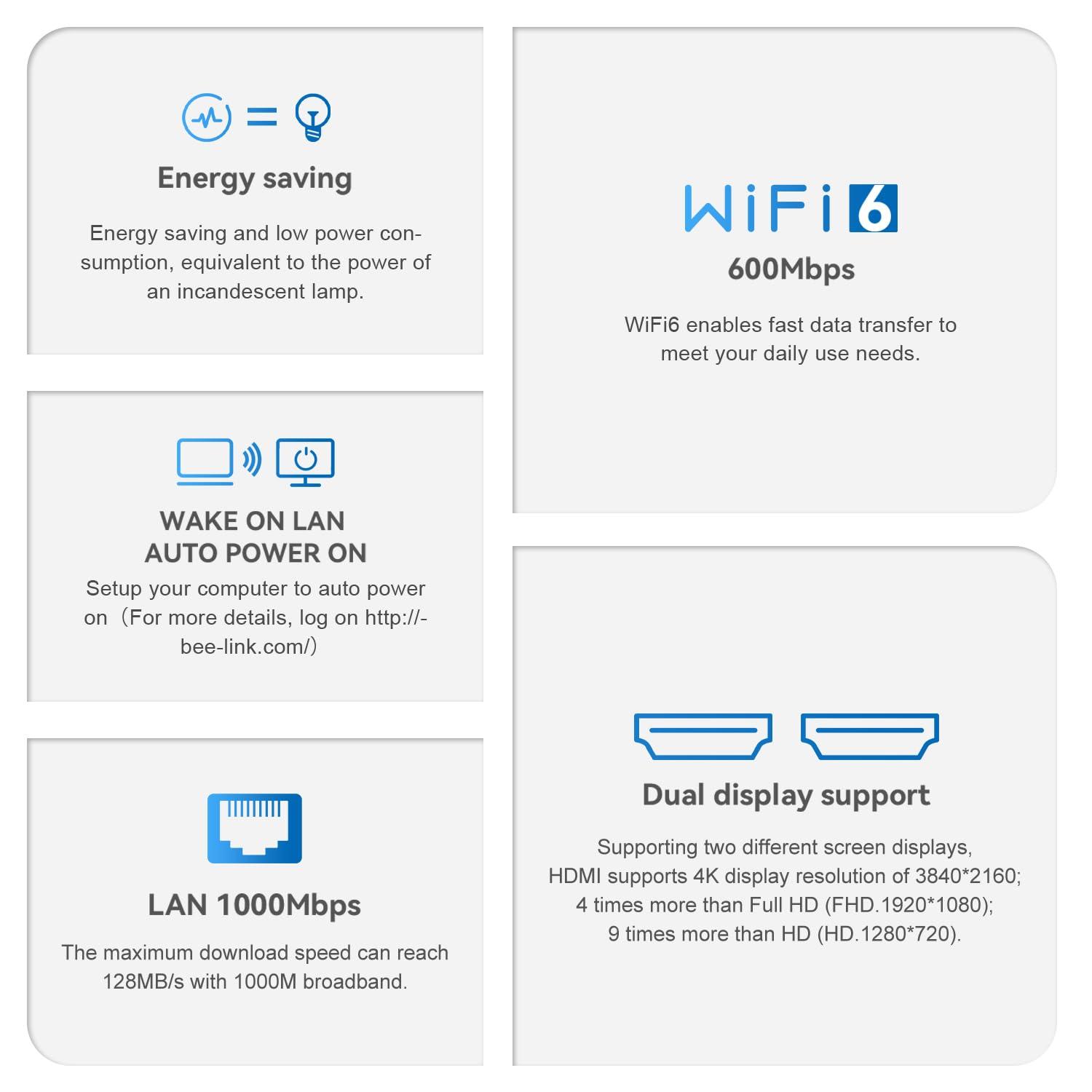 Beelink Mini S12 Pro Mini PC, Intel 12th Gen N100 (4C/4T, up to 3.4GHz), 16GB DDR4, 500GB SSD, Desktop Computer Support Dual HDMI 4K@60Hz, WiFi 6, BT5.2, NAS, Low Power - Image 8