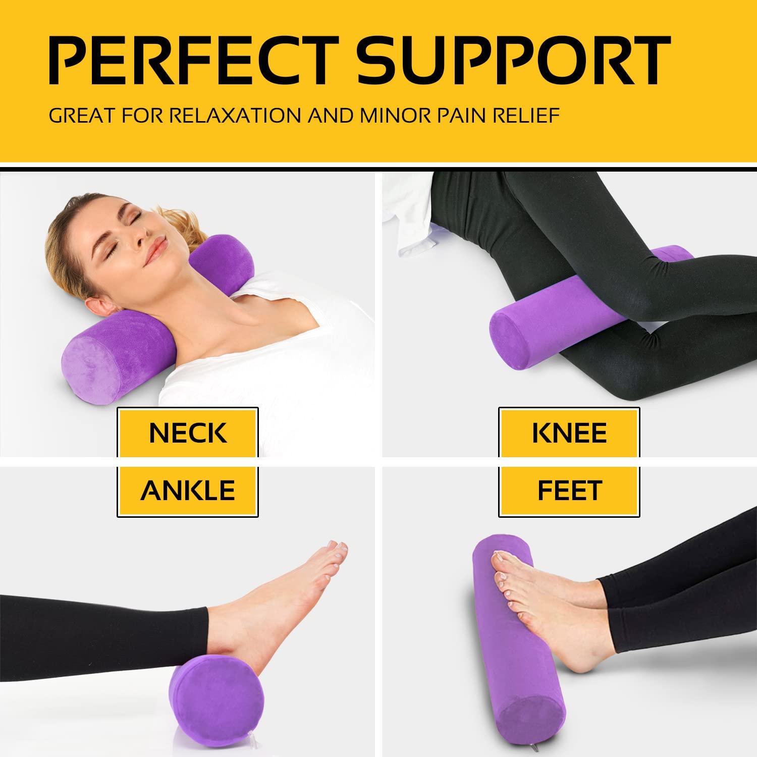AllSett Health Cervical Neck Roll Memory Foam Pillow, Bolster Pillow, Round Neck Pillows Support for Sleeping | Bolster Pillow for Bed, Legs, Back and Yoga, Purple Washable Cover - Image 4