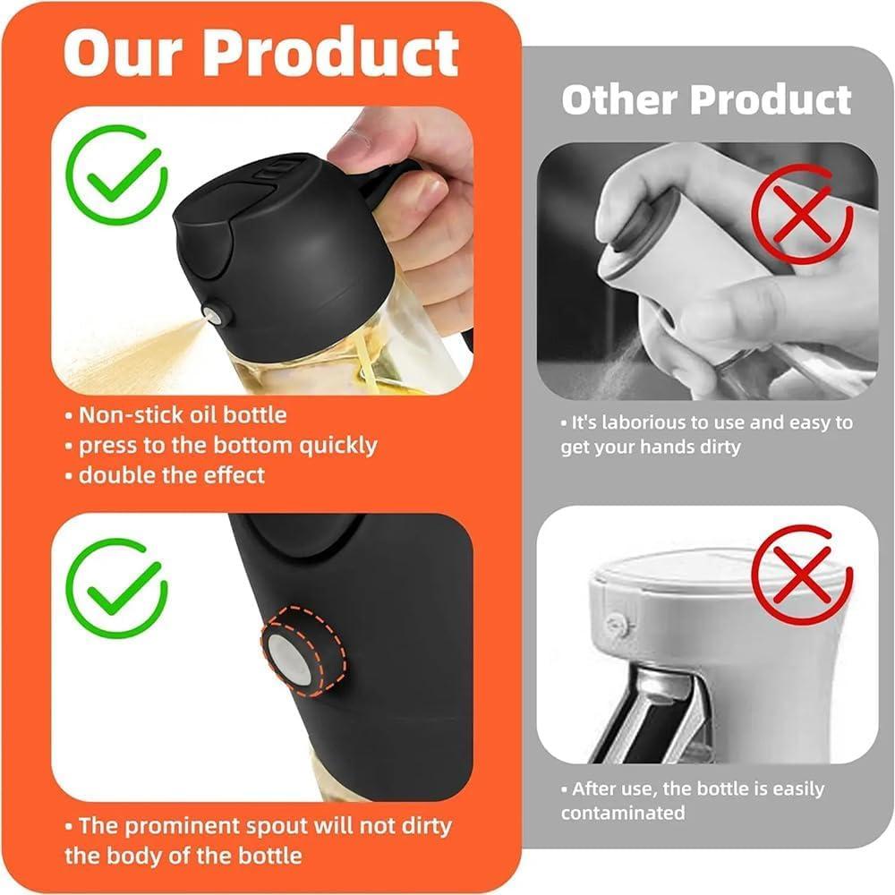 SAHAL EDGE MART 2025 New 2-in-1 Olive Oil & Vinegar Sprayer & Dispenser - 16oz Glass Bottle with Adjustable Nozzle | Refillable Non-Drip Spray Bottles for Cooking, BBQ, Salad & Air Fryer - Black - Image 4