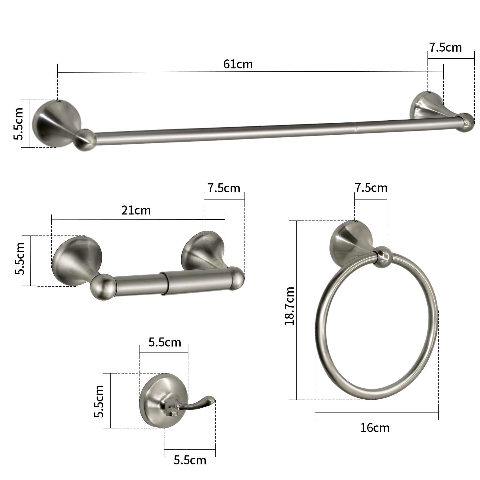 8 Pieces Bathroom Hardware Set Brushed Nickel Adjustable Expandable Towel Bars Towel Ring Wall Mount Toilet Paper Holder Towel Hooks Towel Racks Hand Towel Holder Bathroom Accessory Set - Image 3